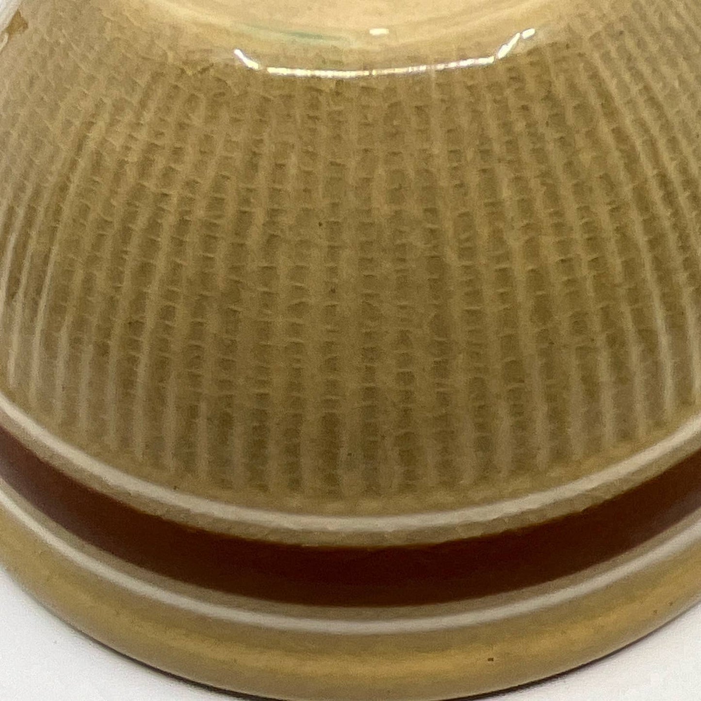 Antique HULL Pottery Brown Banded Ribbed Yellow Ware Mixing Bowl 5" Diameter TH5