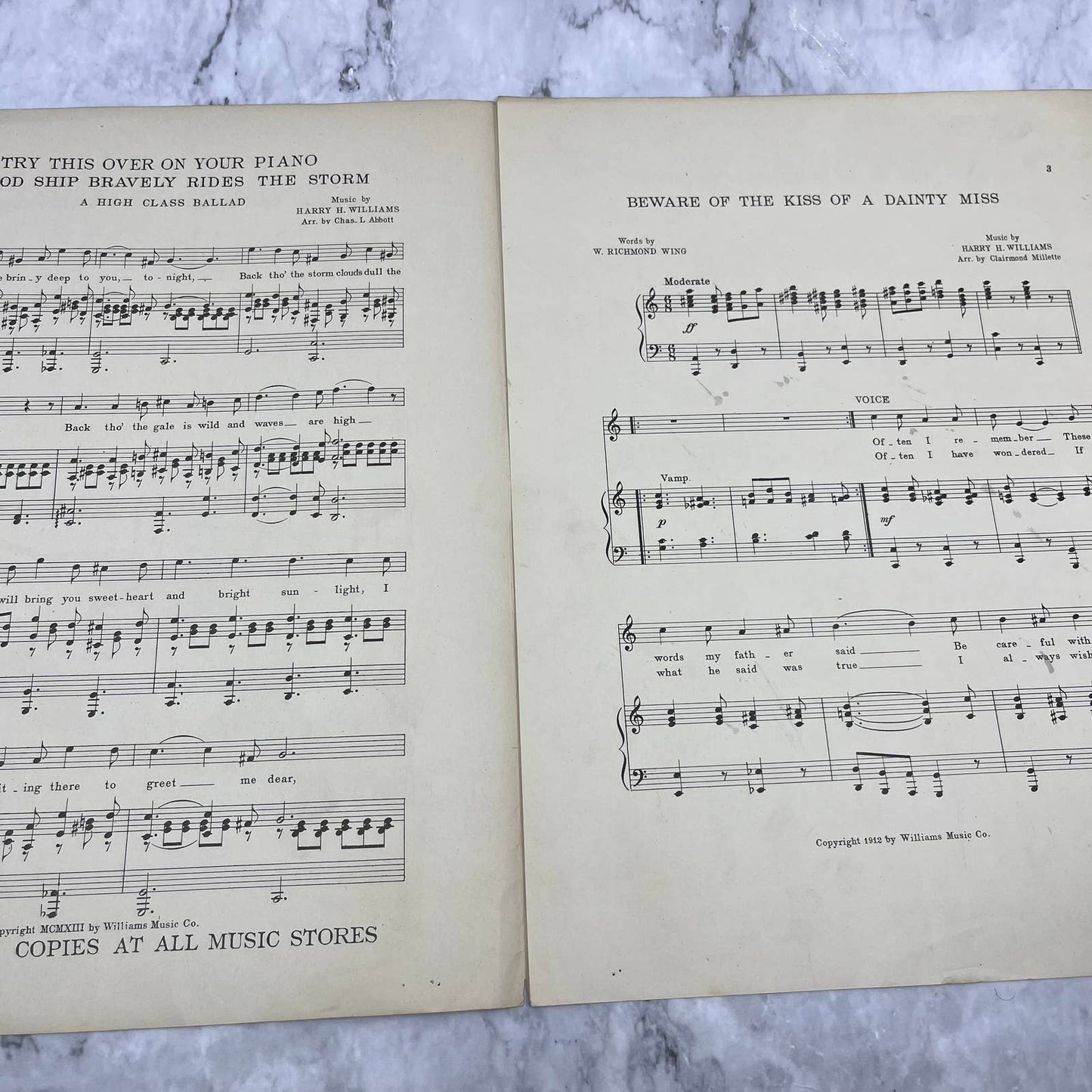 1913 Sheet Music Beware the Kiss of a Dainty Miss Williams Millette Wing TH1