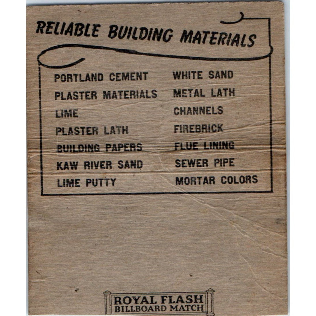 Peck-Woolf Sand Co Kansas City MO Wide Advertising Matchbook Cover SA6-M7