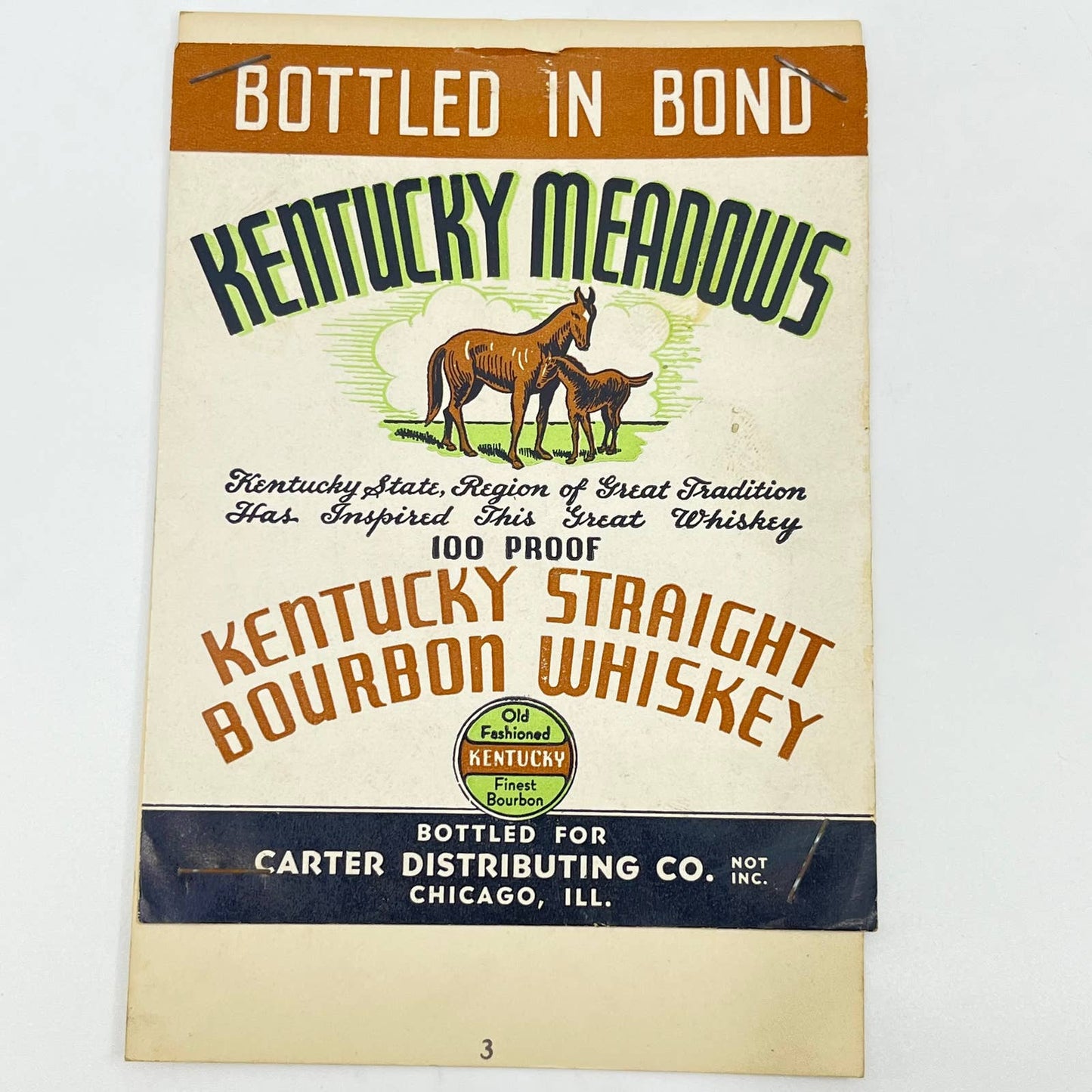 Kentucky Meadows Bourbon Whiskey Label Carter Distributing Chicago IL