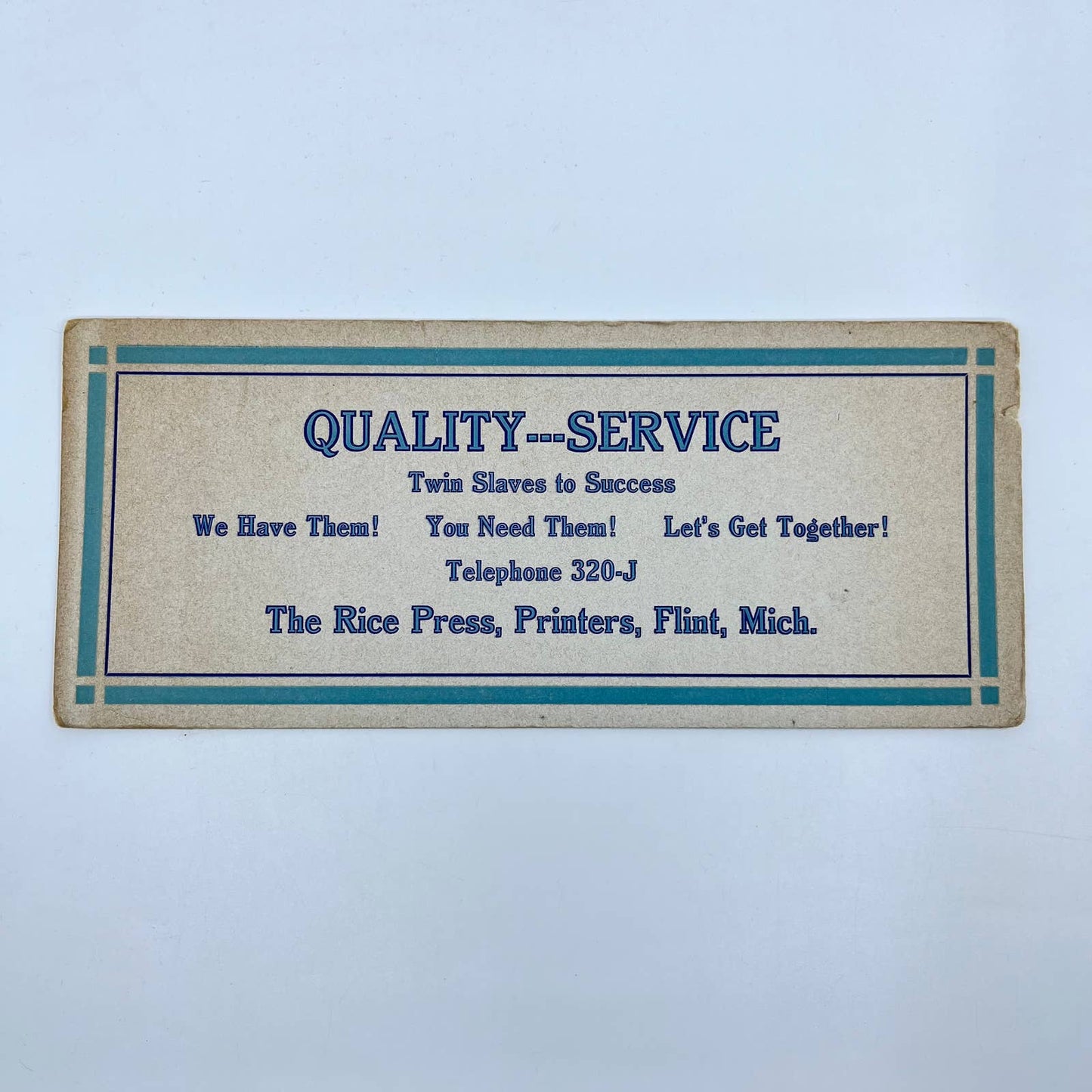 1910s Blotter Card The Rice Press Quality — Service Flint MI SC8