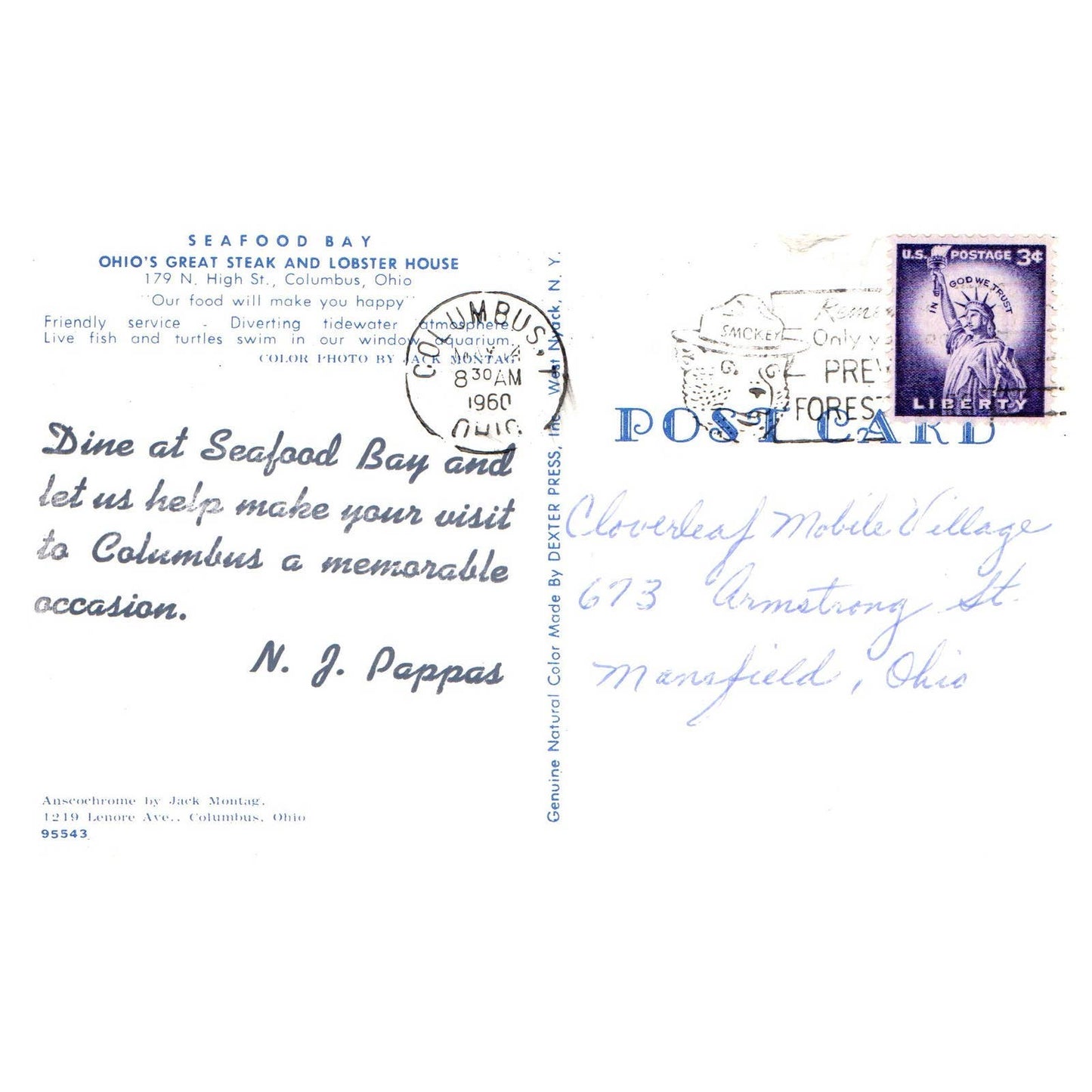 Vtg Postcard Columbus Ohio's Great Steak and Lobster House Interior 1960 TJ7-1