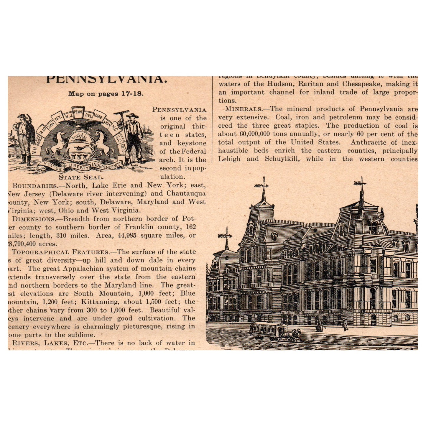 New Post Office at Philadelphia 4.5x6" Original Engraving 1899 AK5-H7