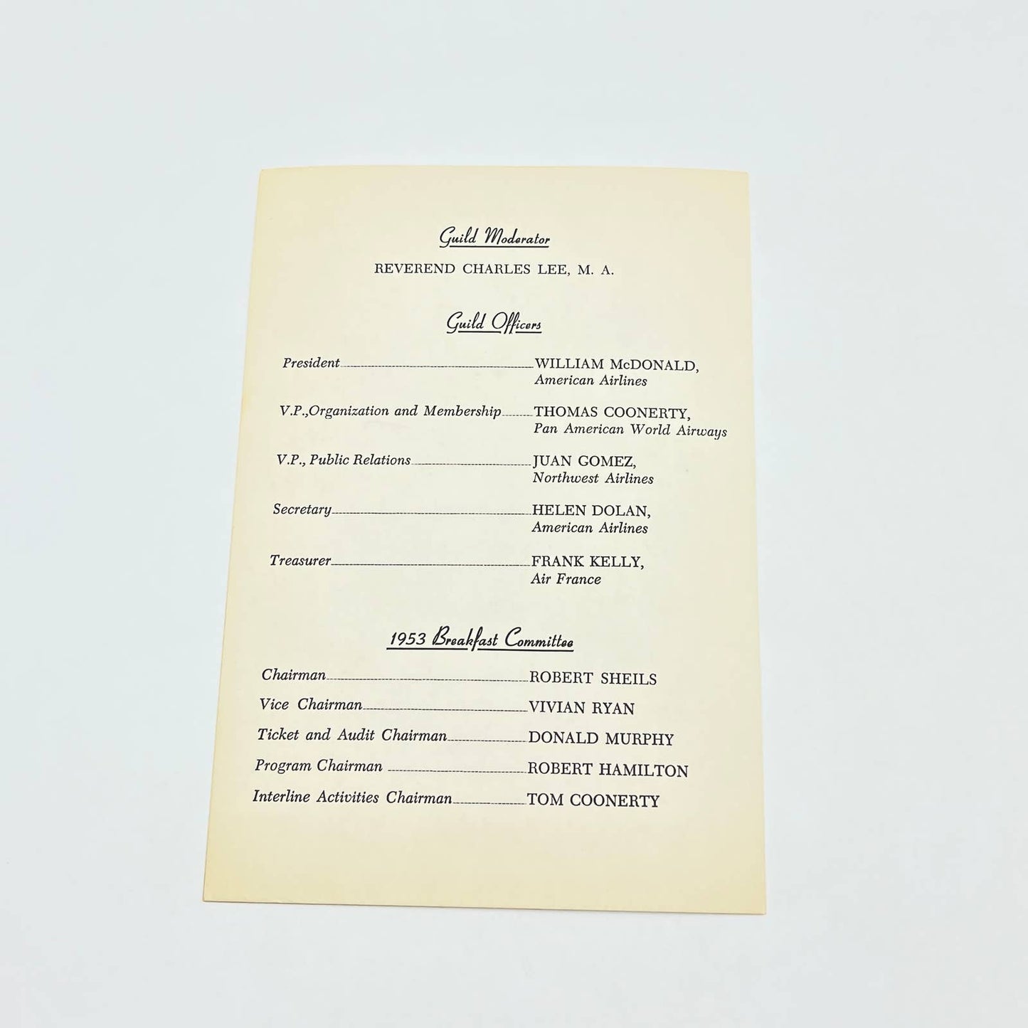 1953 Pan American Airway St. Theresa's Communion Breakfast Menu & Program AB7