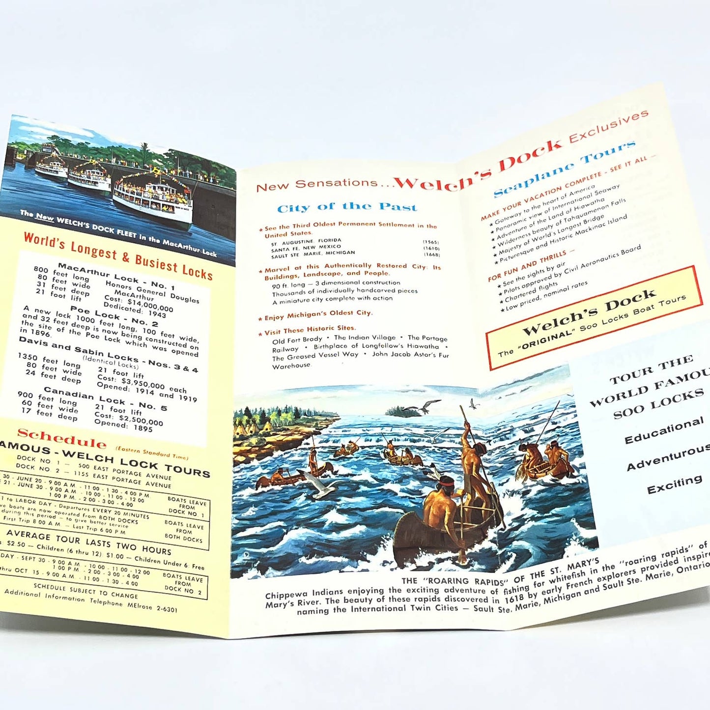 1960s Sault Ste Marie Michigan MI Welch's Lock Boat Tour Brochure Travel AC1-2