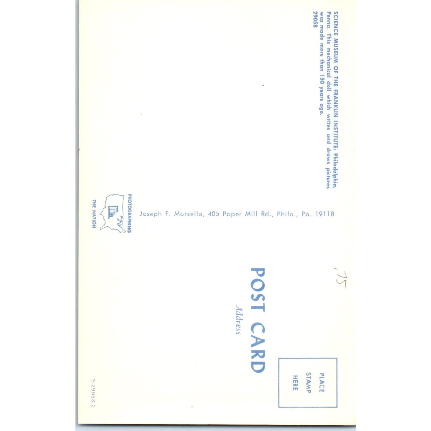 Mechanical Doll - Science Museum Franklin Institute Philadelphia Postcard PB6