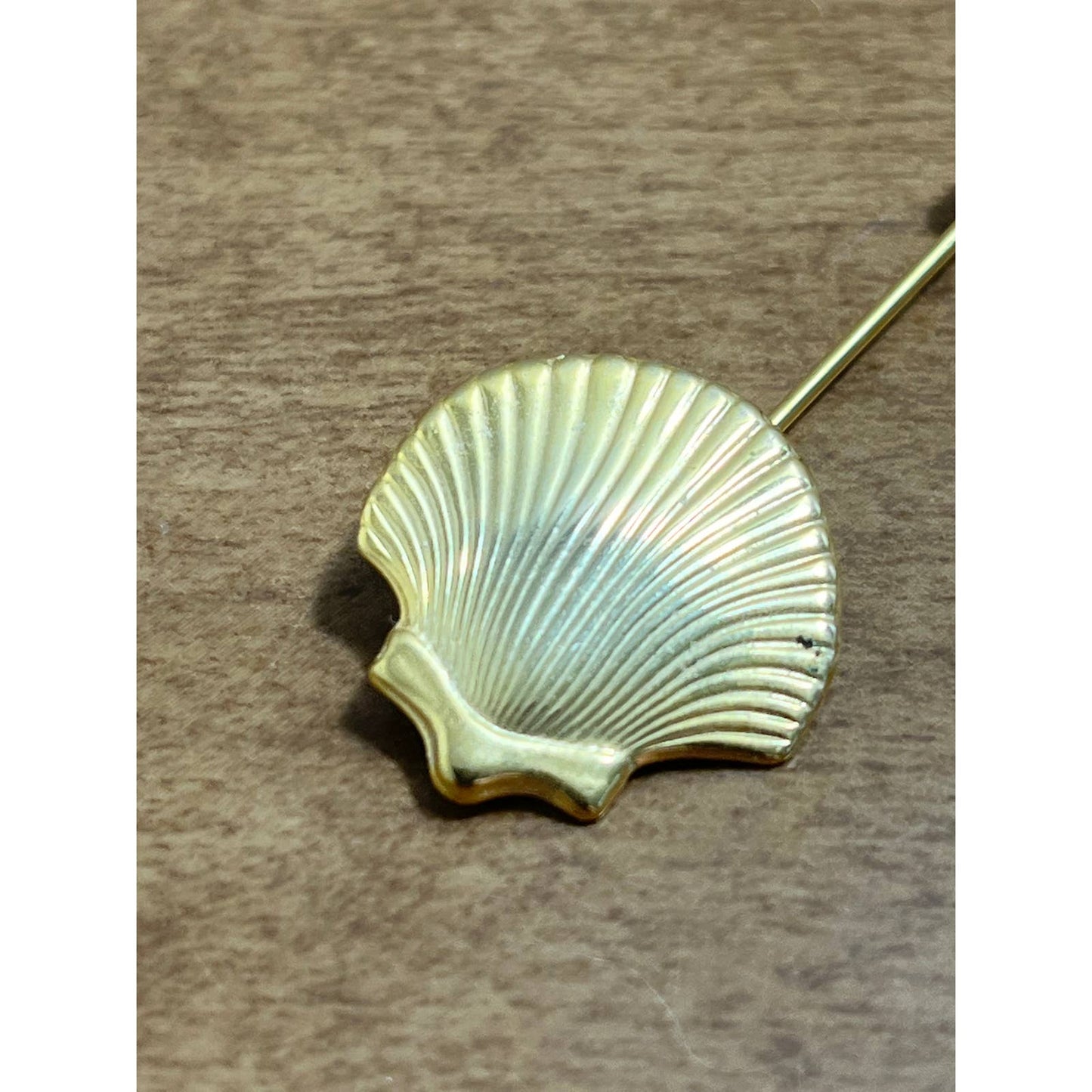 Vintage MCM 1960s Brass Clamshell Stick Pin Hat Pin 2” SE1