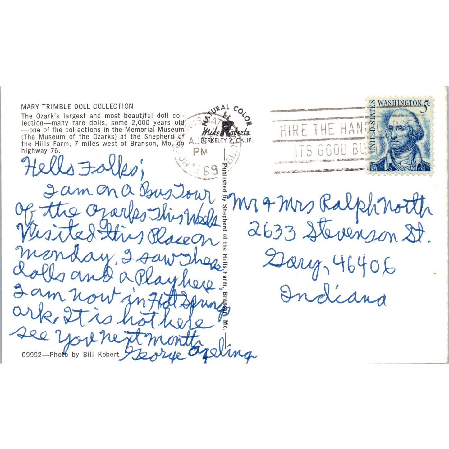 Mary Trimble Doll Collection Memorial Museum Branson MO Original Postcard PB10