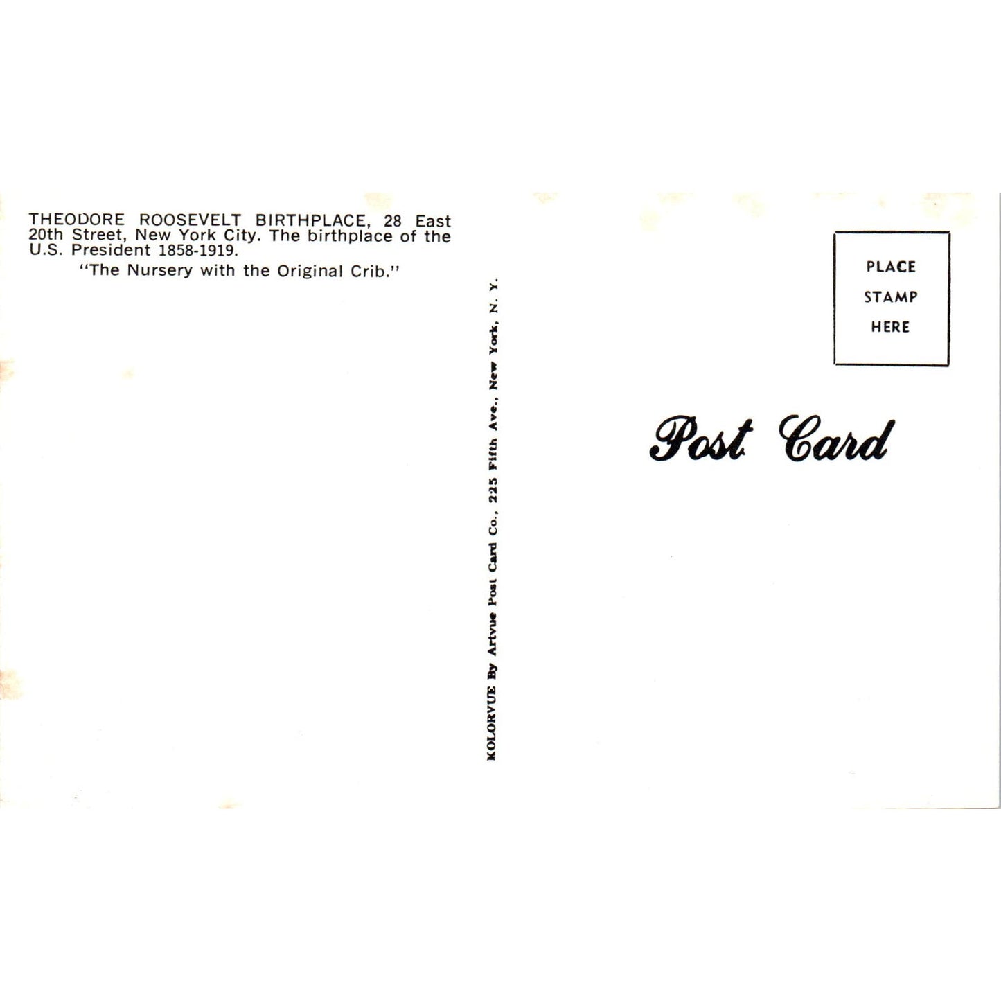 Theodore Roosevelt Birthplace NYC Nursery w Original Crib Original Postcard PB9