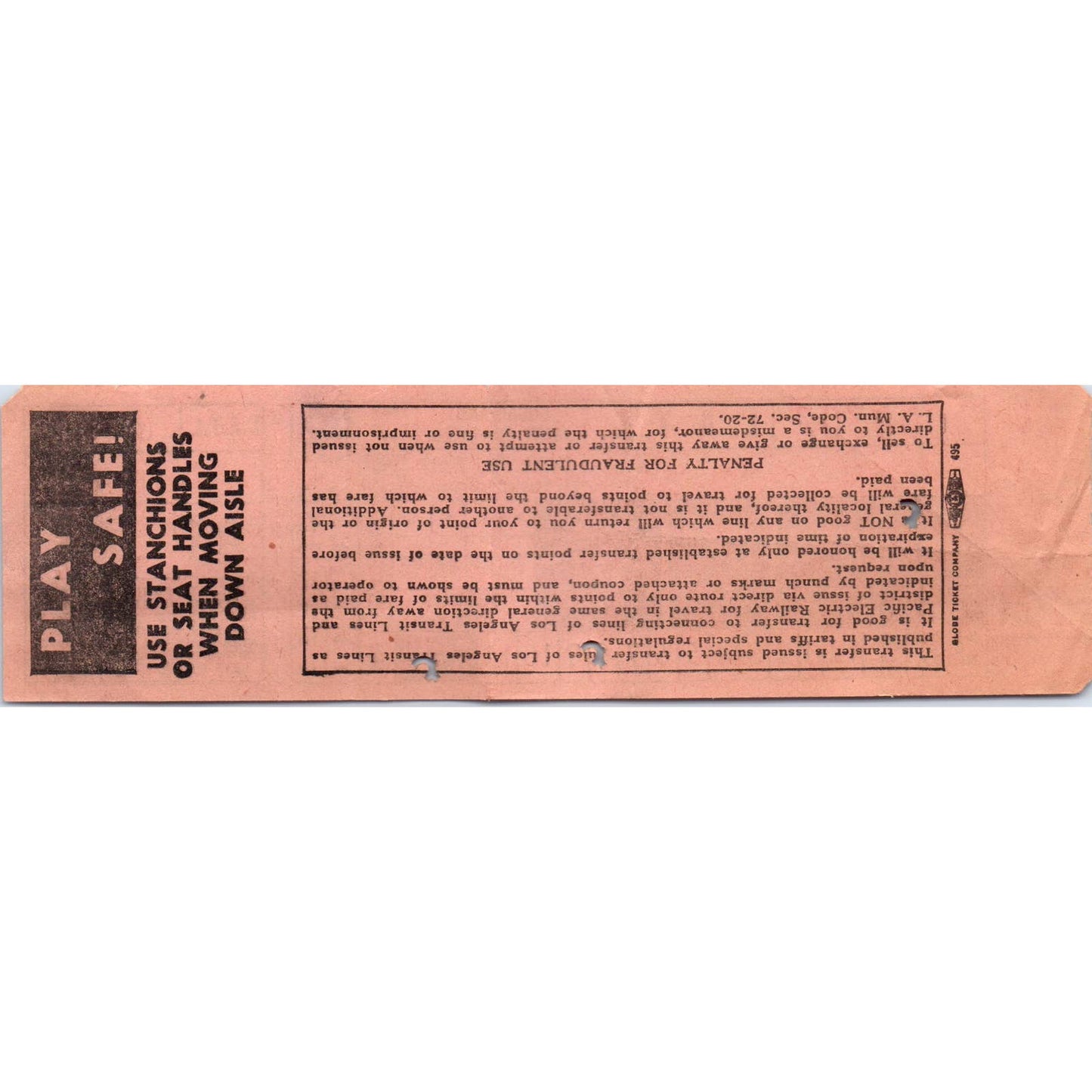 1951 L.A.T.L. Subway Hollywood Streetcar Transfer Ticket SE8