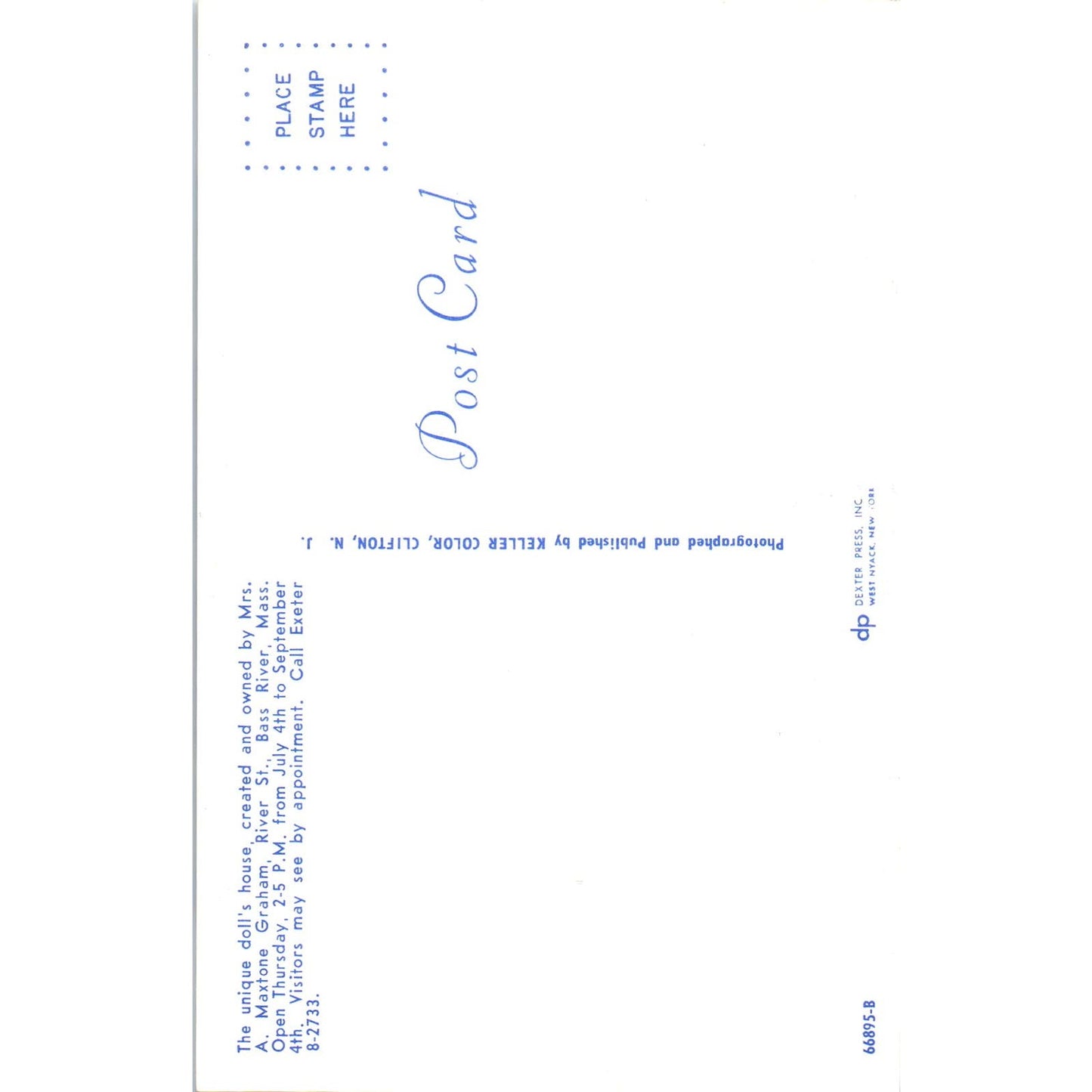 Mrs. A. Maxtone Graham Doll House Bass River MA Original Postcard PB2