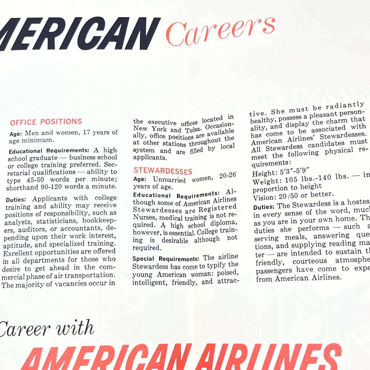 1950s American Airlines Can You Qualify for an Airline Career in the Jet Age AB8