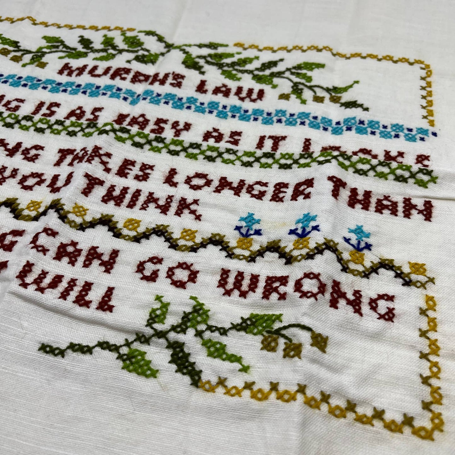 Vintage Bucilla Needlecraft 3520 Murph’s Law Sampler COMPLETE READY TO FRAME TC1