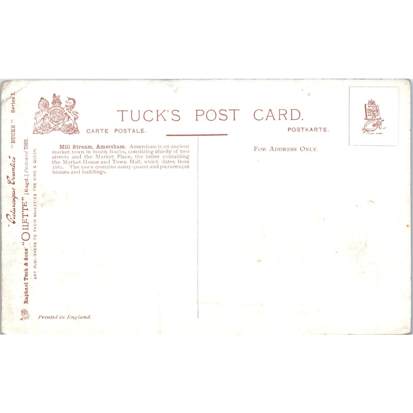 "Bucks" Mill Stream Amersham Raphael Tuck Oilette Original Postcard P3-2