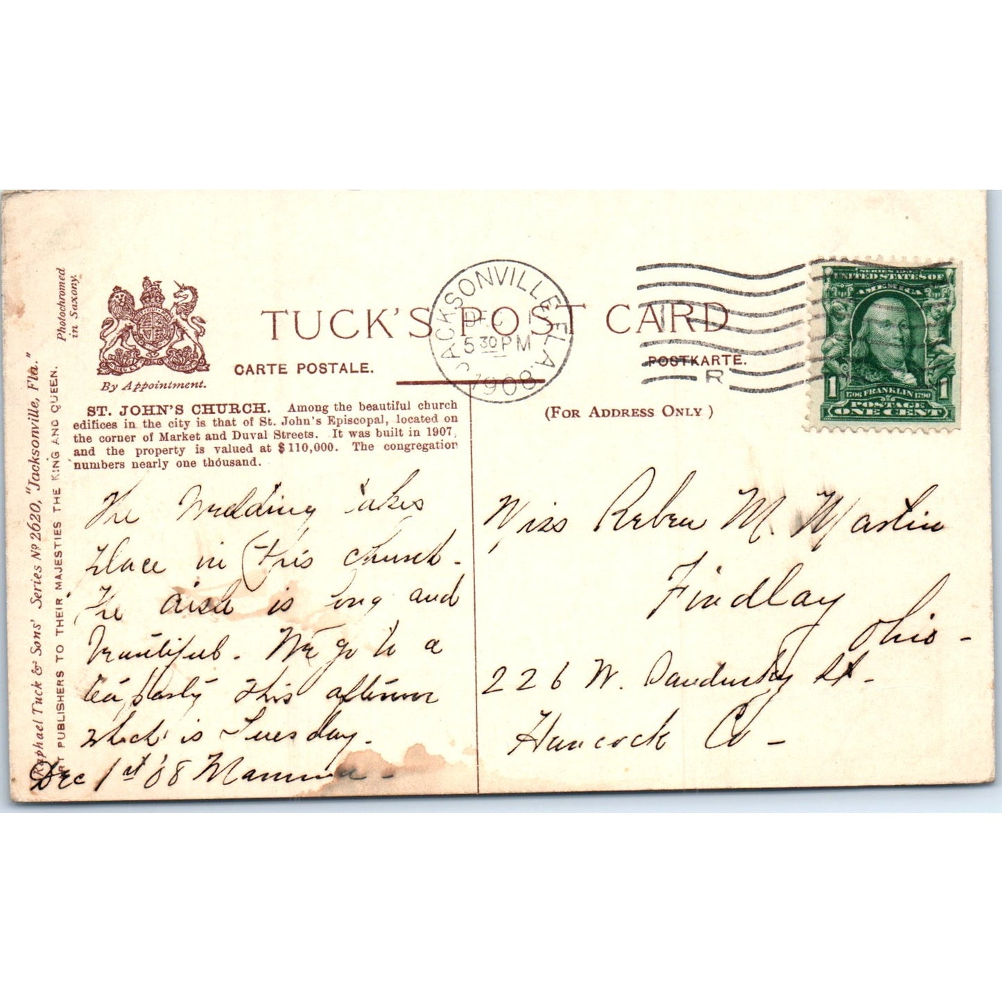 St. John's Church 1908 Raphael Tuck Original Postcard P2-12
