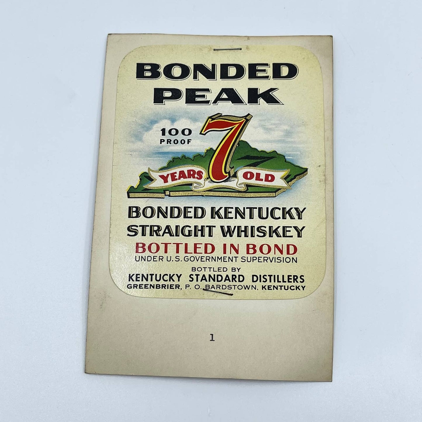 Bonded Peak Straight Whiskey Label Kentucky Standard Distillers Greenbrier KY