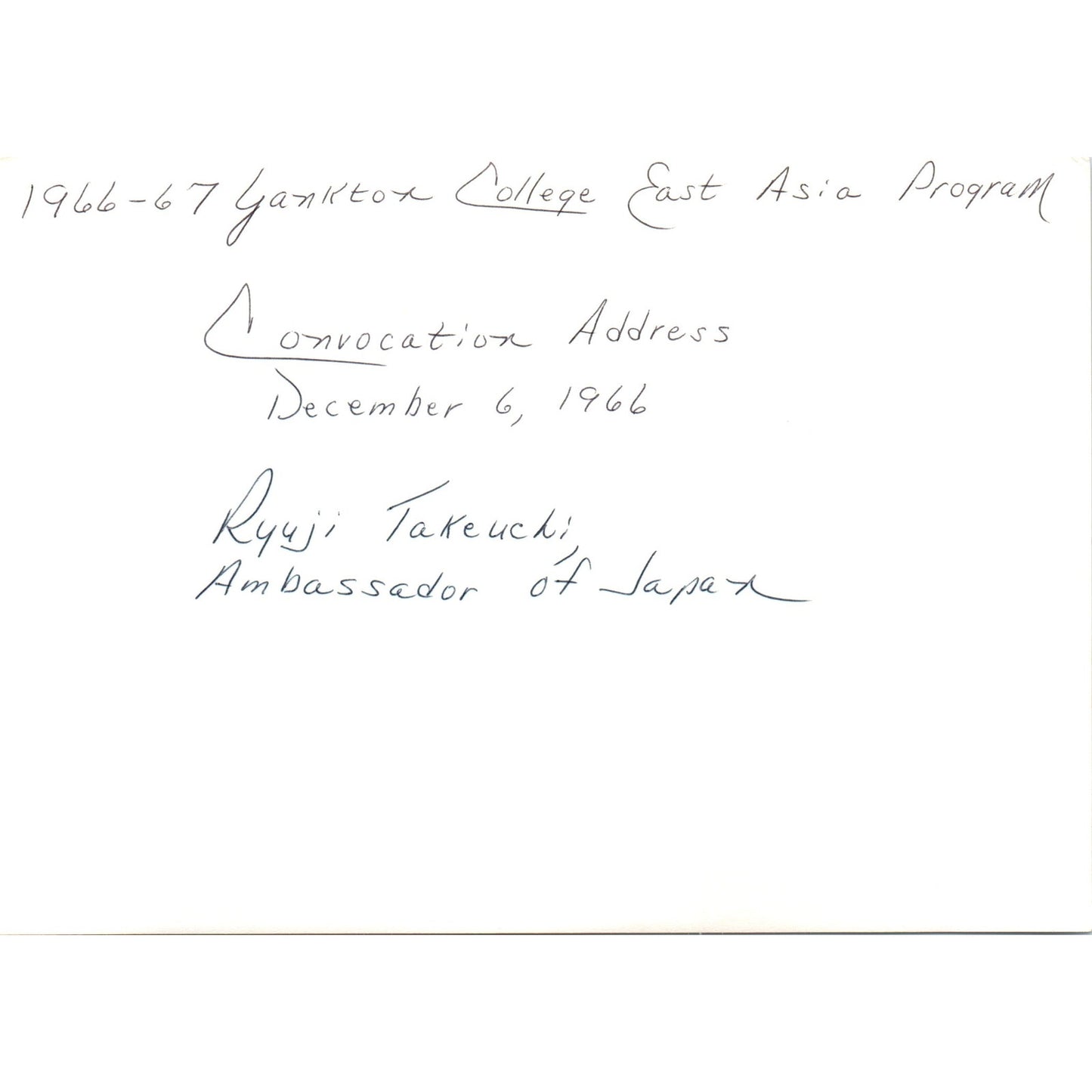 Ryuji Takeuchi Japan Ambassador Yankton College Convocation 1966 Photo B8