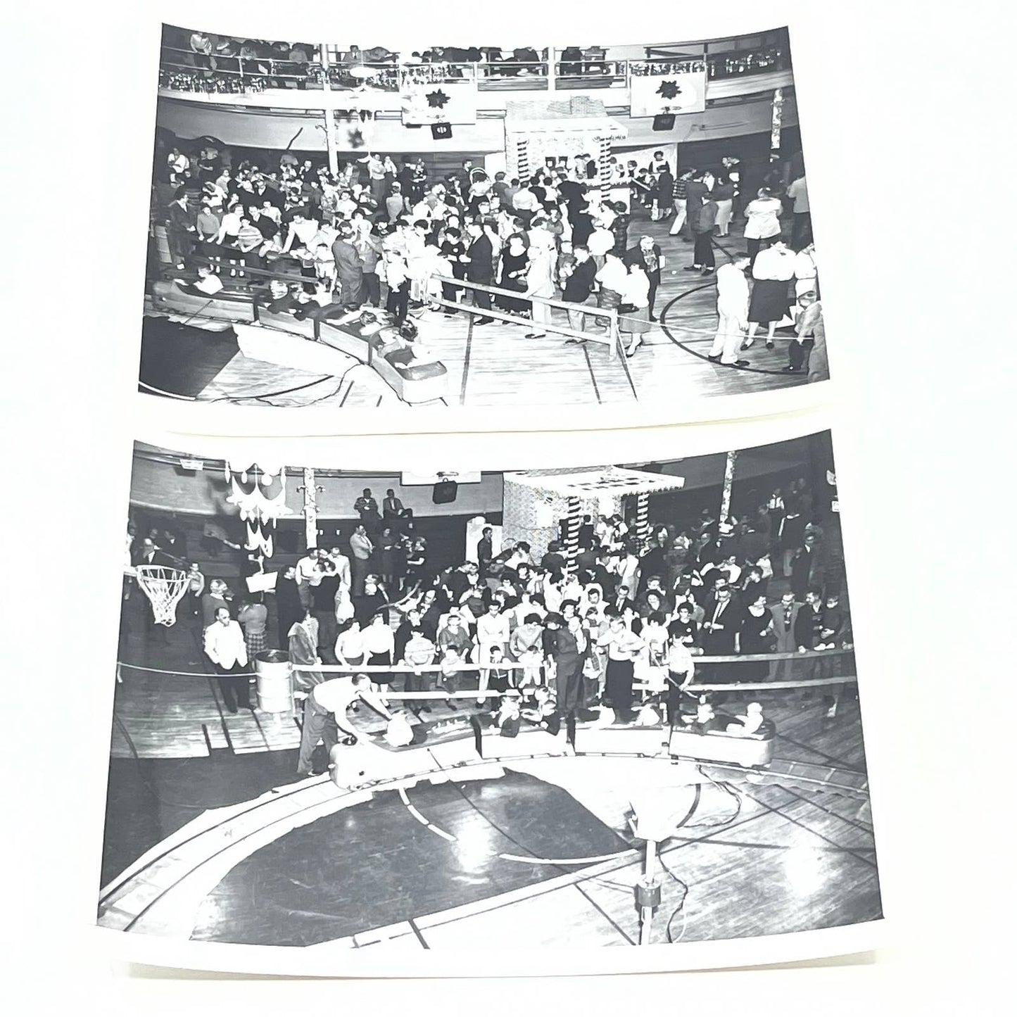 1950s Christmas Party Photograph Gymnasium Rides Santa Set of 2 - 5x7" AB7