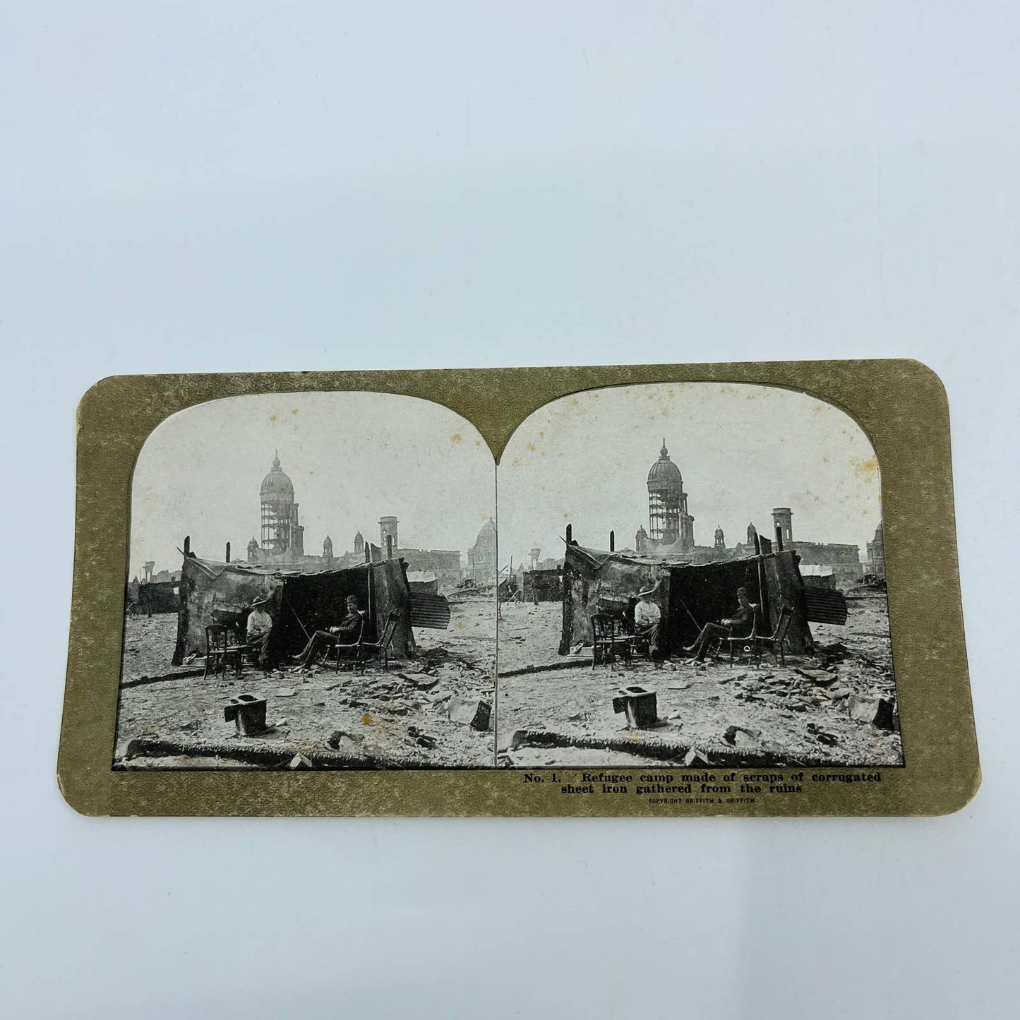 1906 Stereoview Card View of San Francisco Earthquake Refugee Camp from Ruins