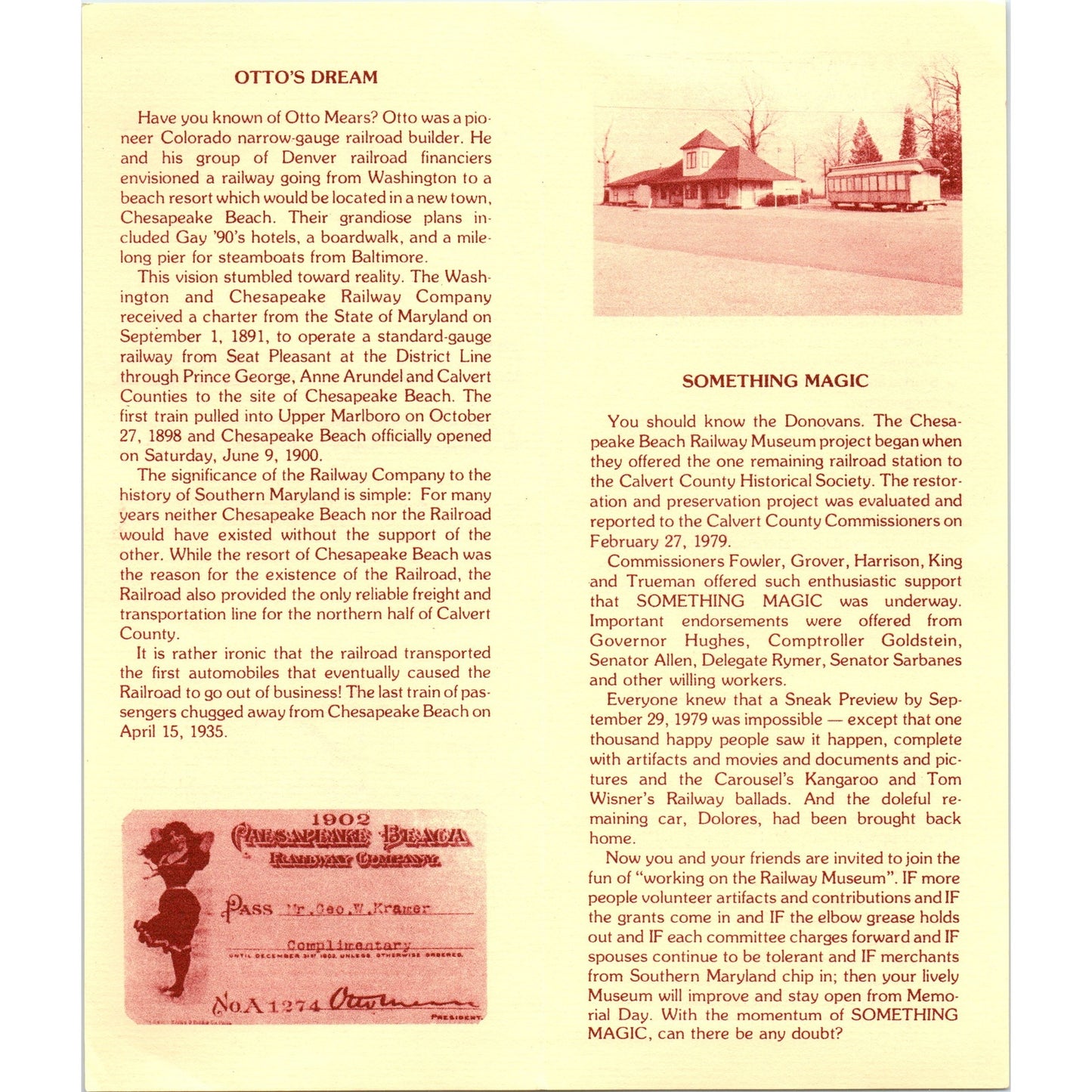 c1979 The Chesapeake Beach Railway Museum Travel Brochure North Beach MD AK3-6