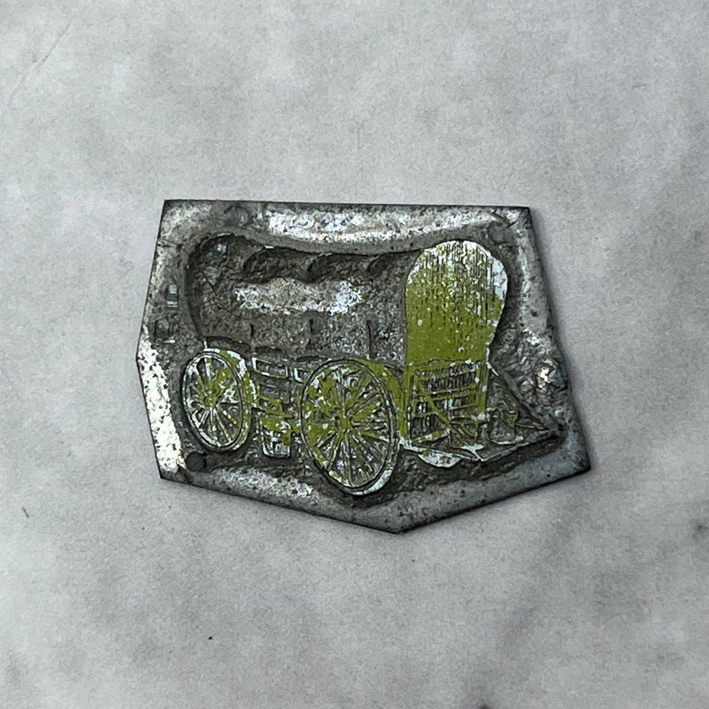 Vintage Printing Letterpress Printers Block Plate Covered Wagon TJ514
