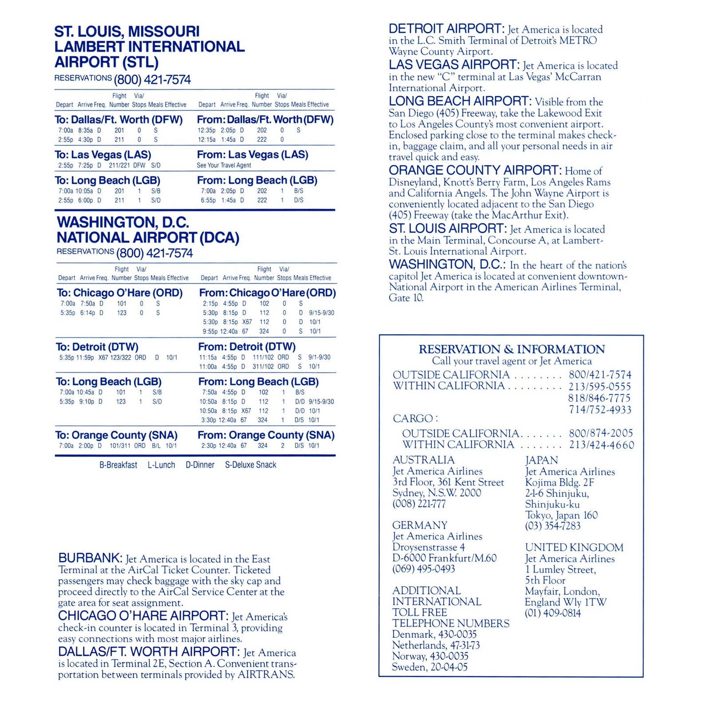 1986 Jet America Airline System Flight Schedule September 15 Timetable SE4