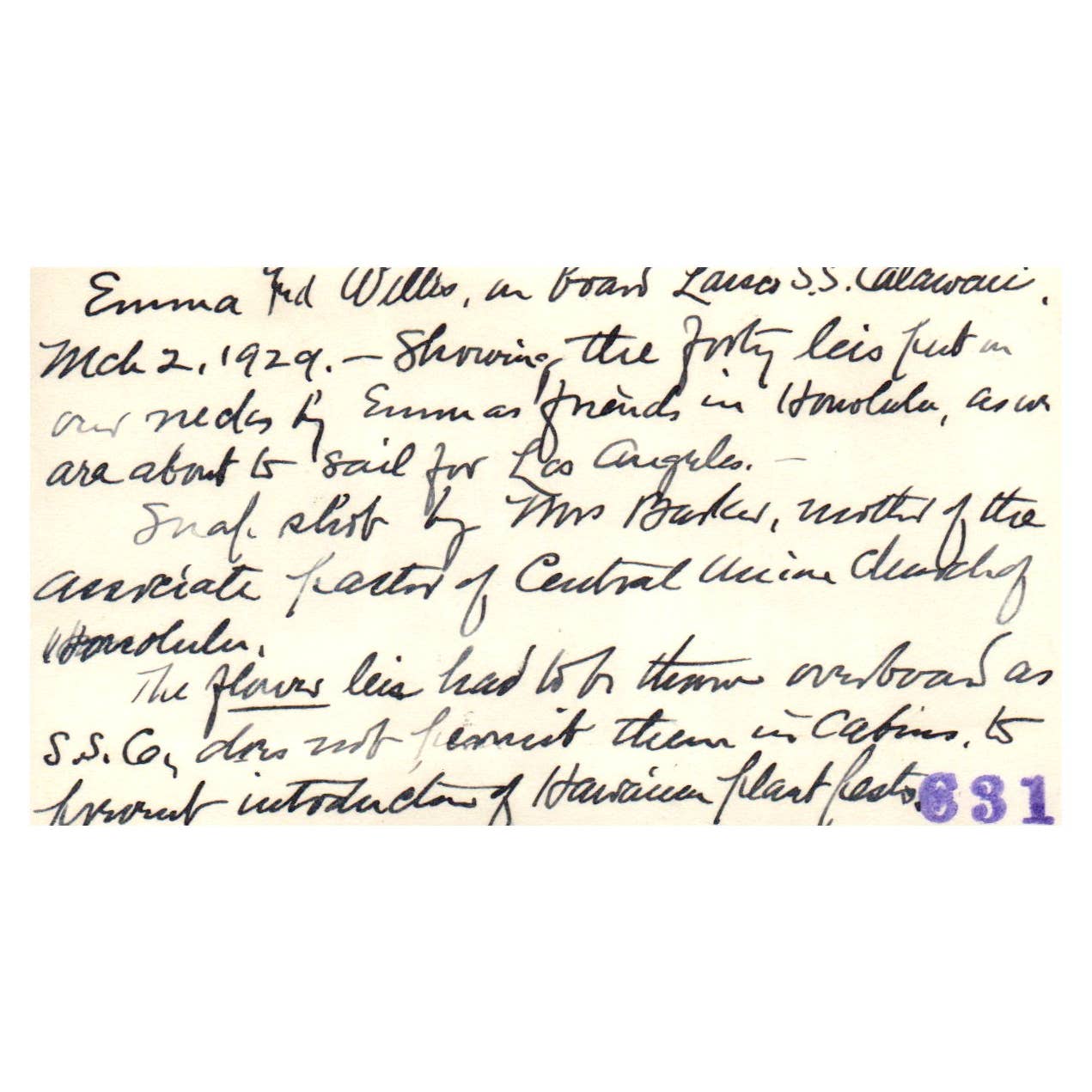 1929 Photo Emma & Willis R. Russ Aboard the SS Calawaii Los Angeles 2.5x4" SE4
