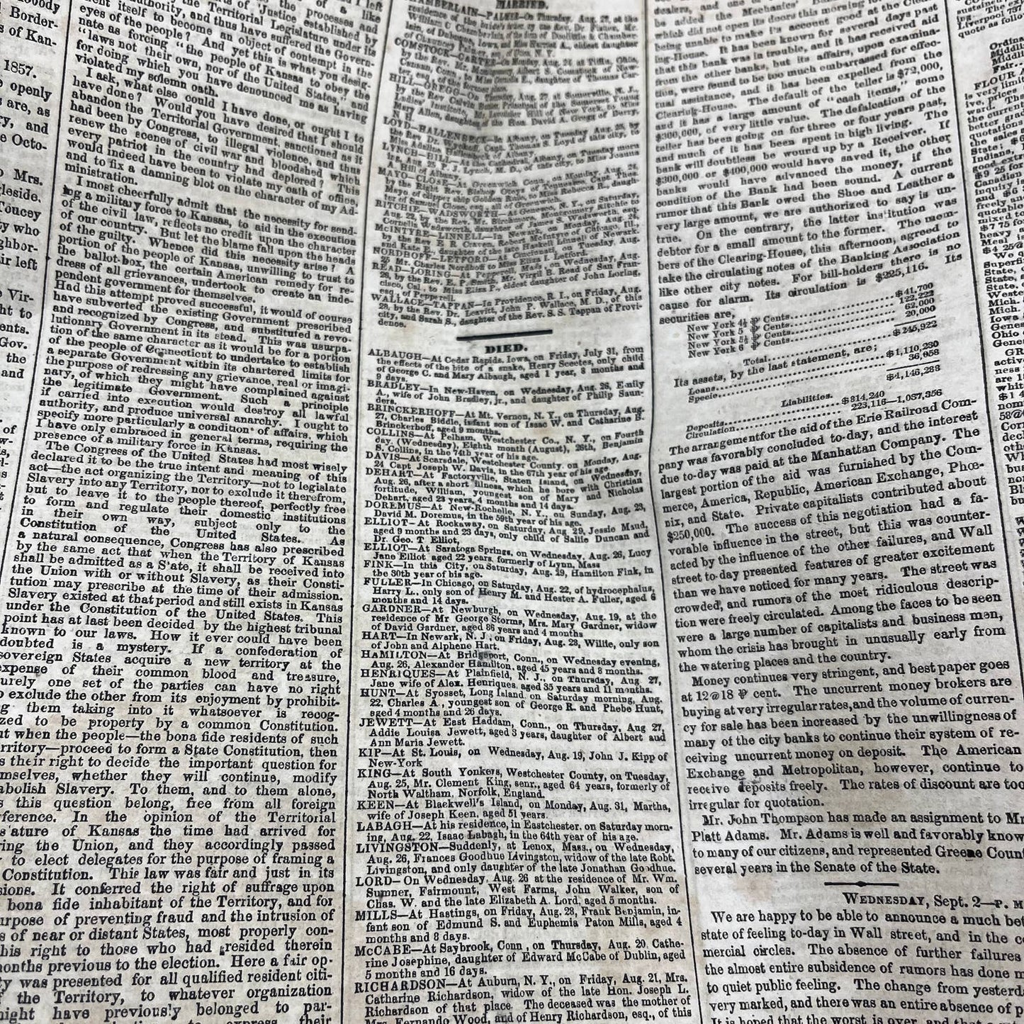 1857 Sep 5 Original New York Tribune - Dakota & Sioux Relations New MN Govt FL4