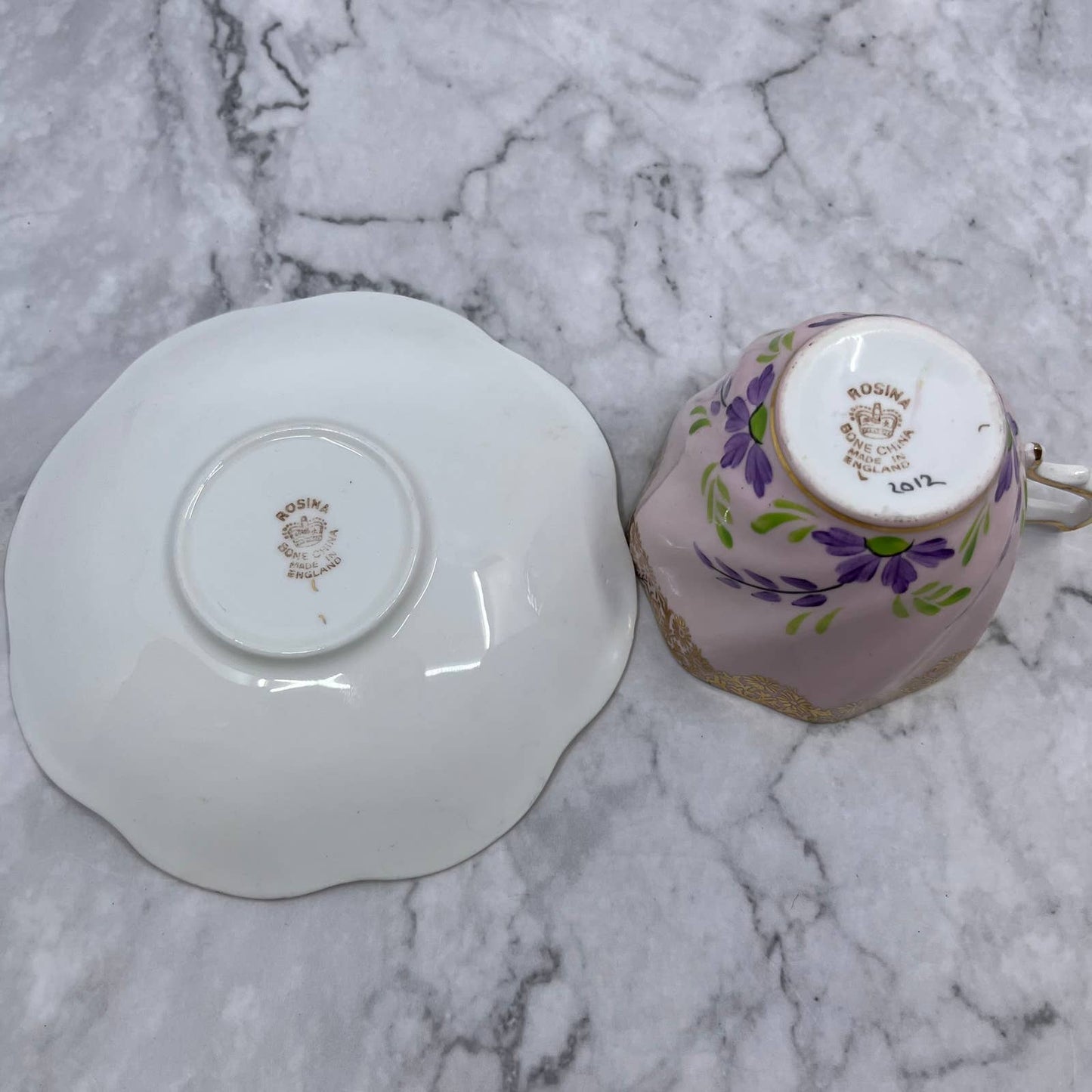 Rosina Fine Bone China England Cup And Saucer Pink Floral Gold Trim TD1