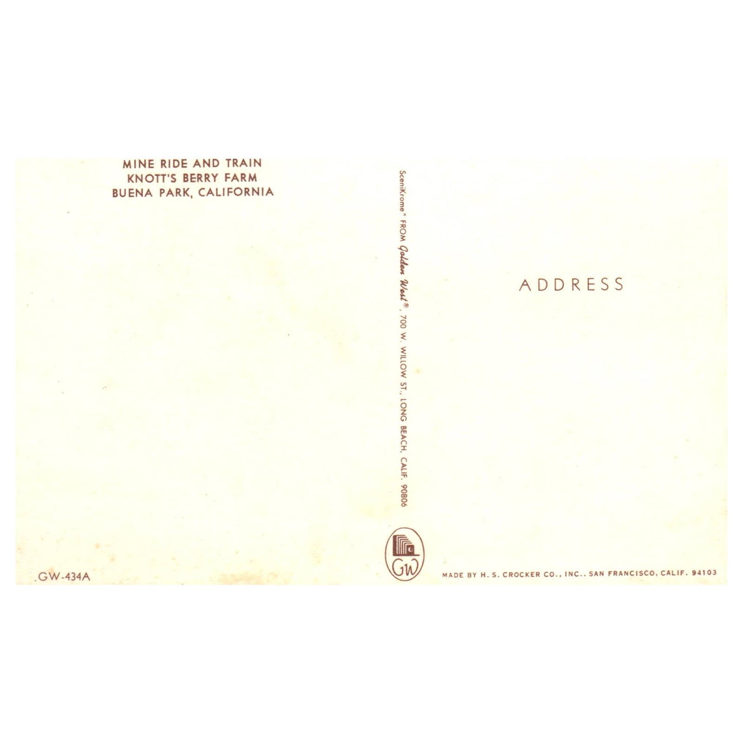 Vintage Postcard - Mine Ride and Train Knott's Berry Farm Buena Park CA TJ7-1