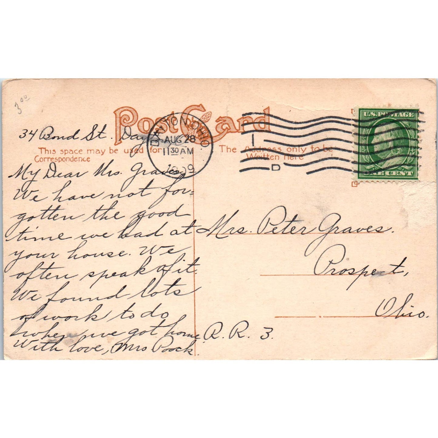 1909 Postcard Log Cabin - First House Built in Dayton Ohio TD9