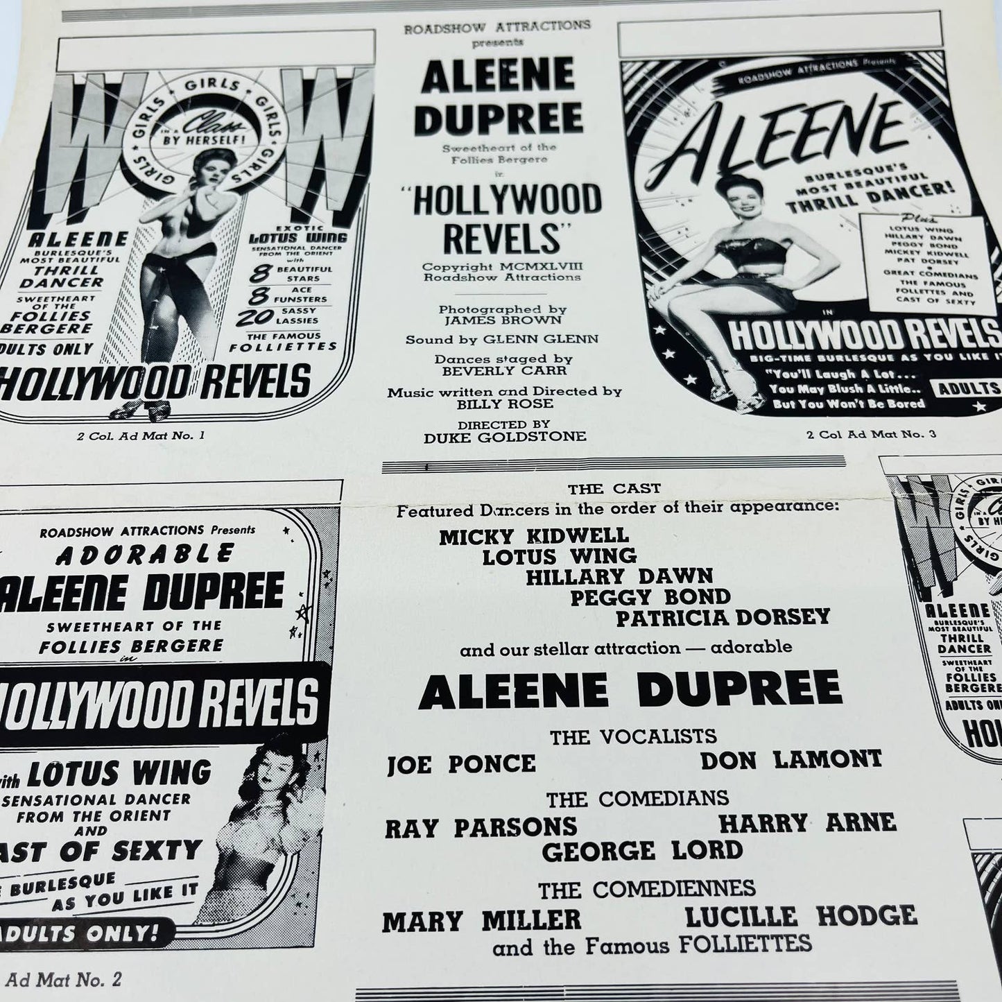 1940 Hollywood Revels Aleene Dupree Original Pressbook Burlesque Pinup 11x17 FL1