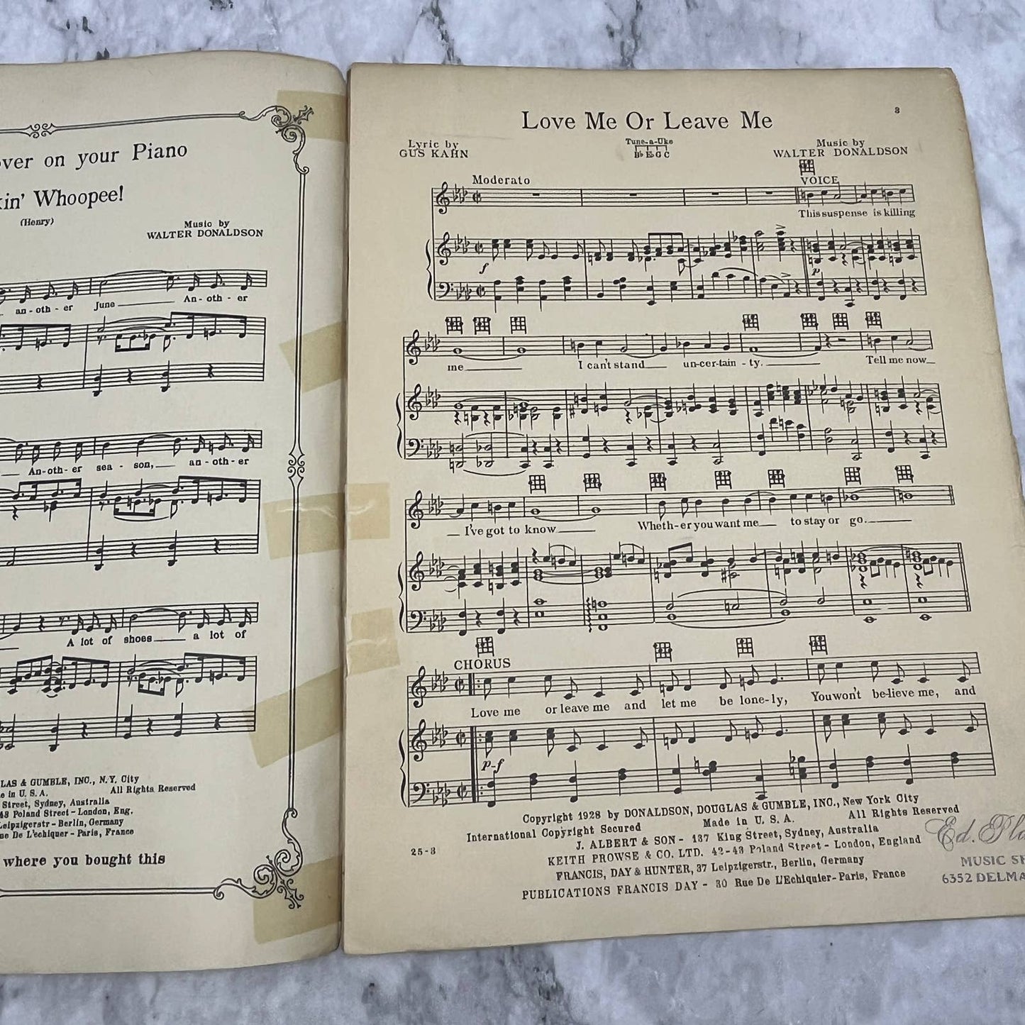 Love Me Or Leave Me Whoopee Ziegfeld Eddie Cantor 1928 Sheet Music TK2-SM4