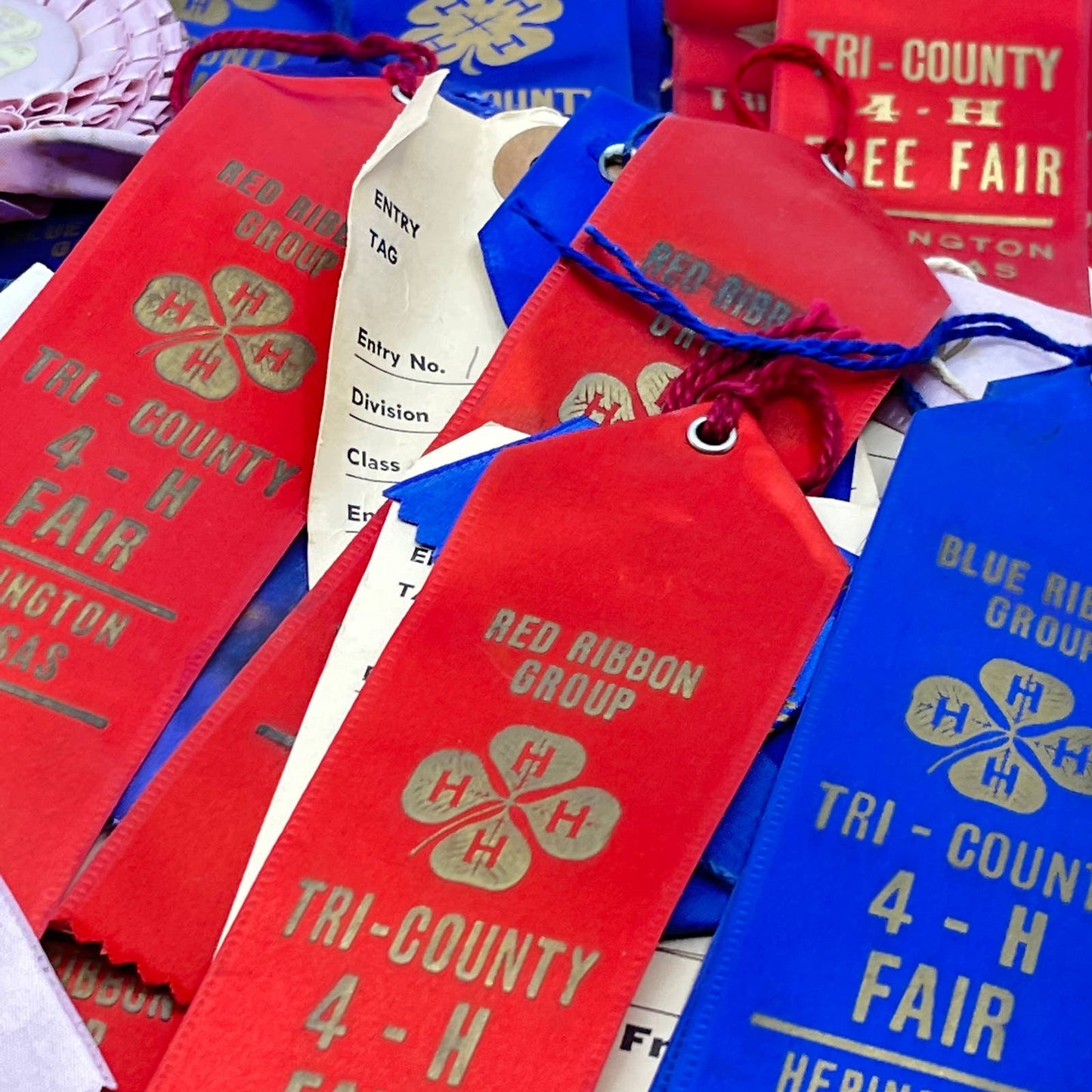1950s HUGE Lot of Prize Ribbons Tri-County 4-H Fair Herrington Kansas TA3-1