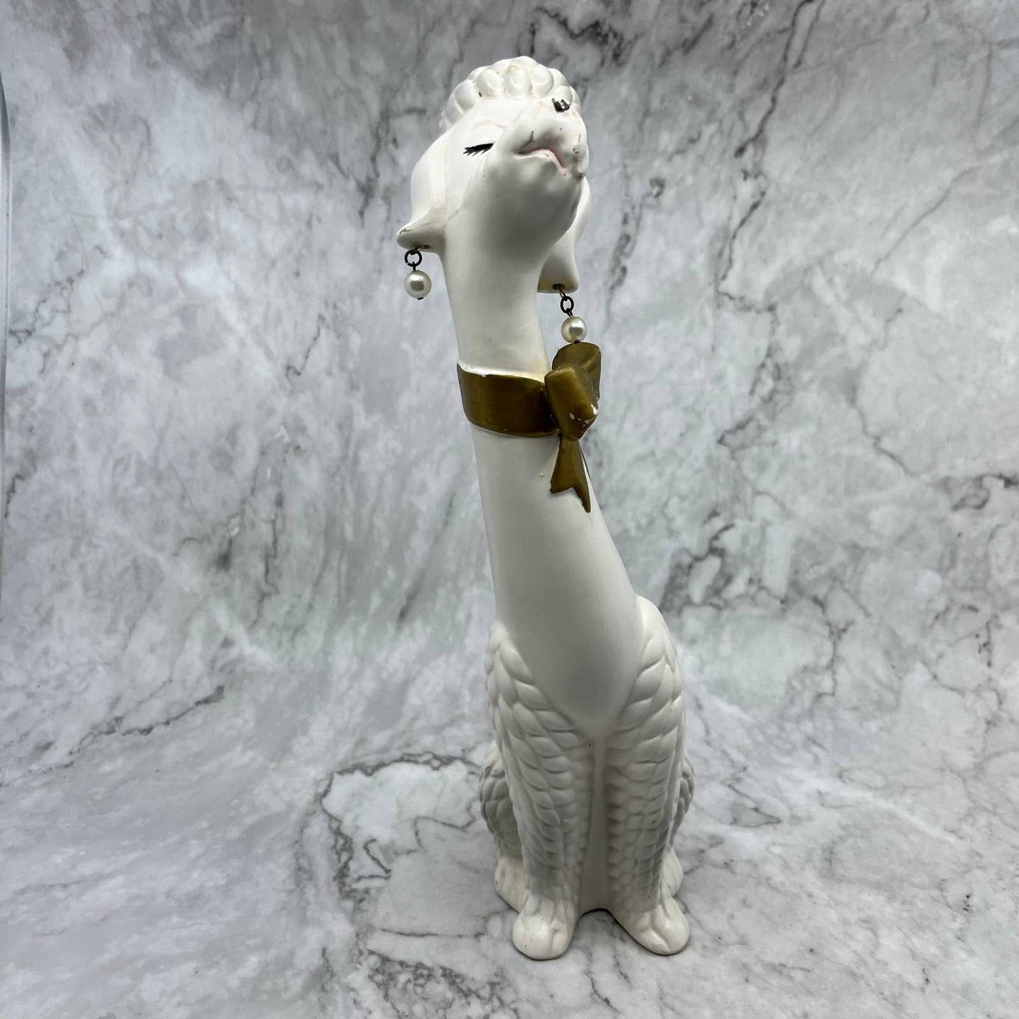MCM Atomic Napcoware Long Neck Poodle Ceramic Faux Pearl Earrings 11" TI9