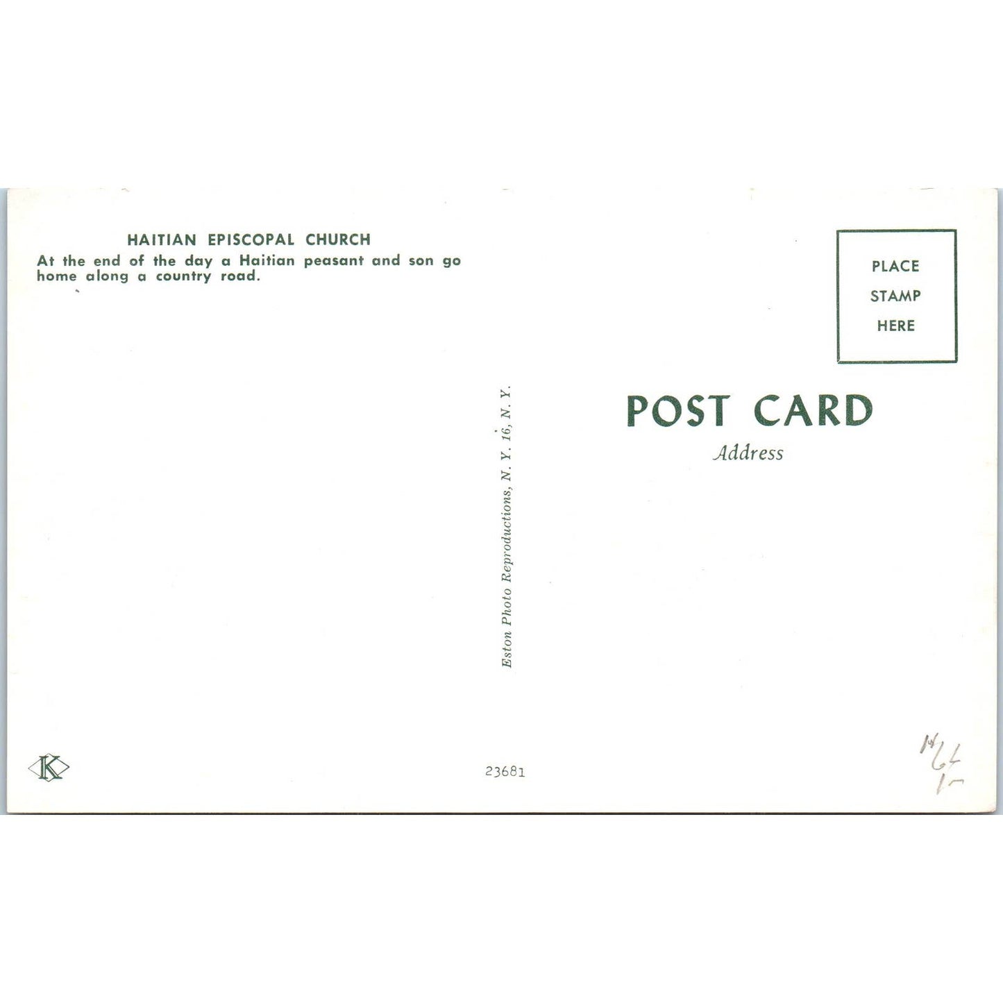 Haitian Episcopal Church Peasant and Son Original Postcard TK1-P13