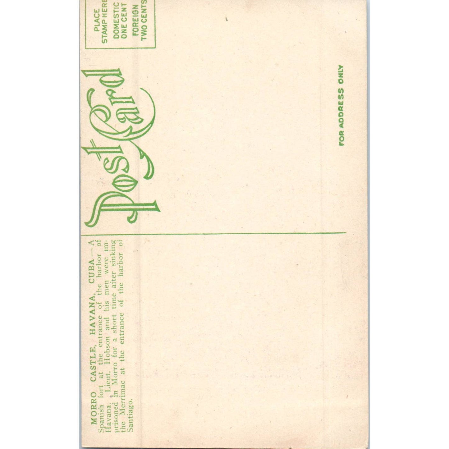 Morro Castle, Havana Cuba Original Postcard TK1-P16