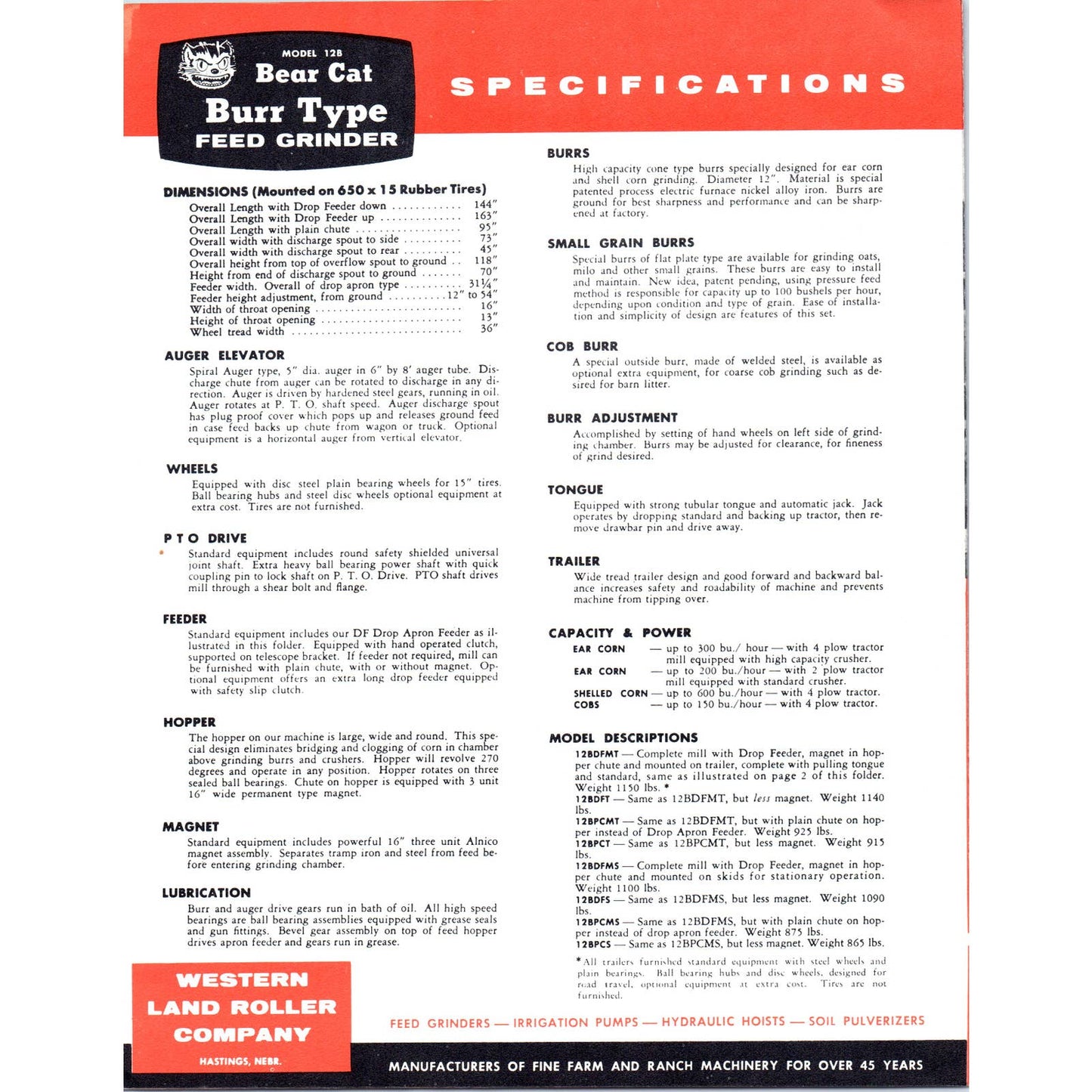 1960s Advertising Brochure BearCat Model 12B Burr Type Feed Grinder AD4