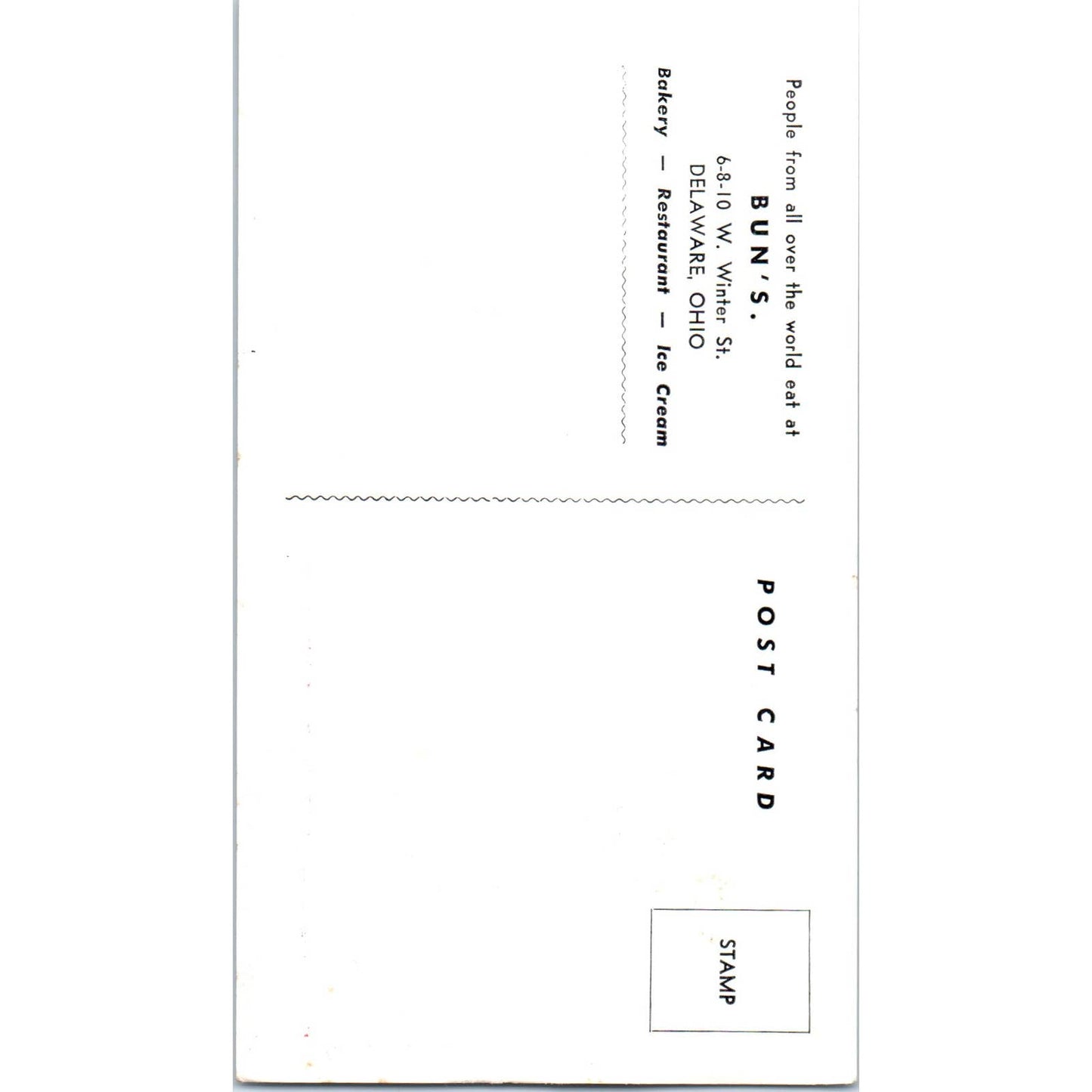 Vintage Postcard Bun's Restaurant Delaware Ohio TD9-2