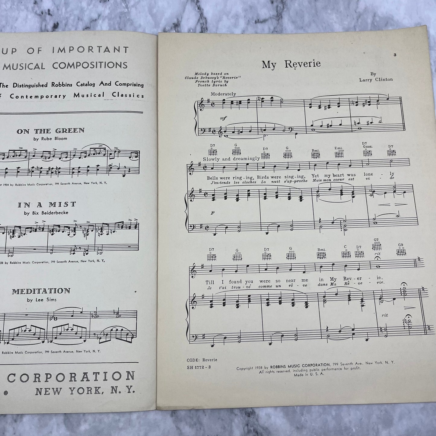 1938 My Reverie Sheet Music by Larry Clinton Robbins Music Corp V42-2