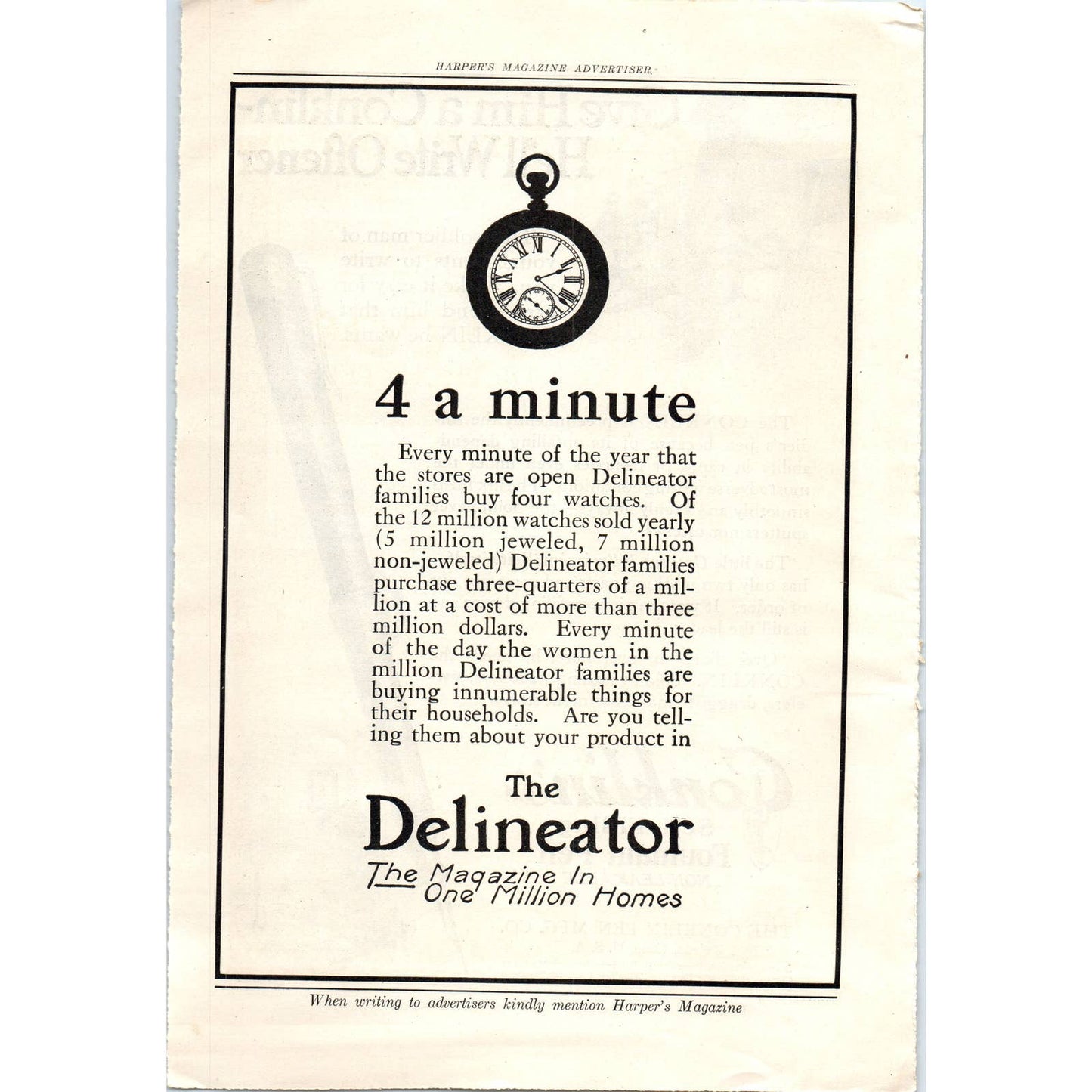 c1920 Harper's Magazine Ad - WWI Soldier Conklin Fountain Pen Toledo TF6-1