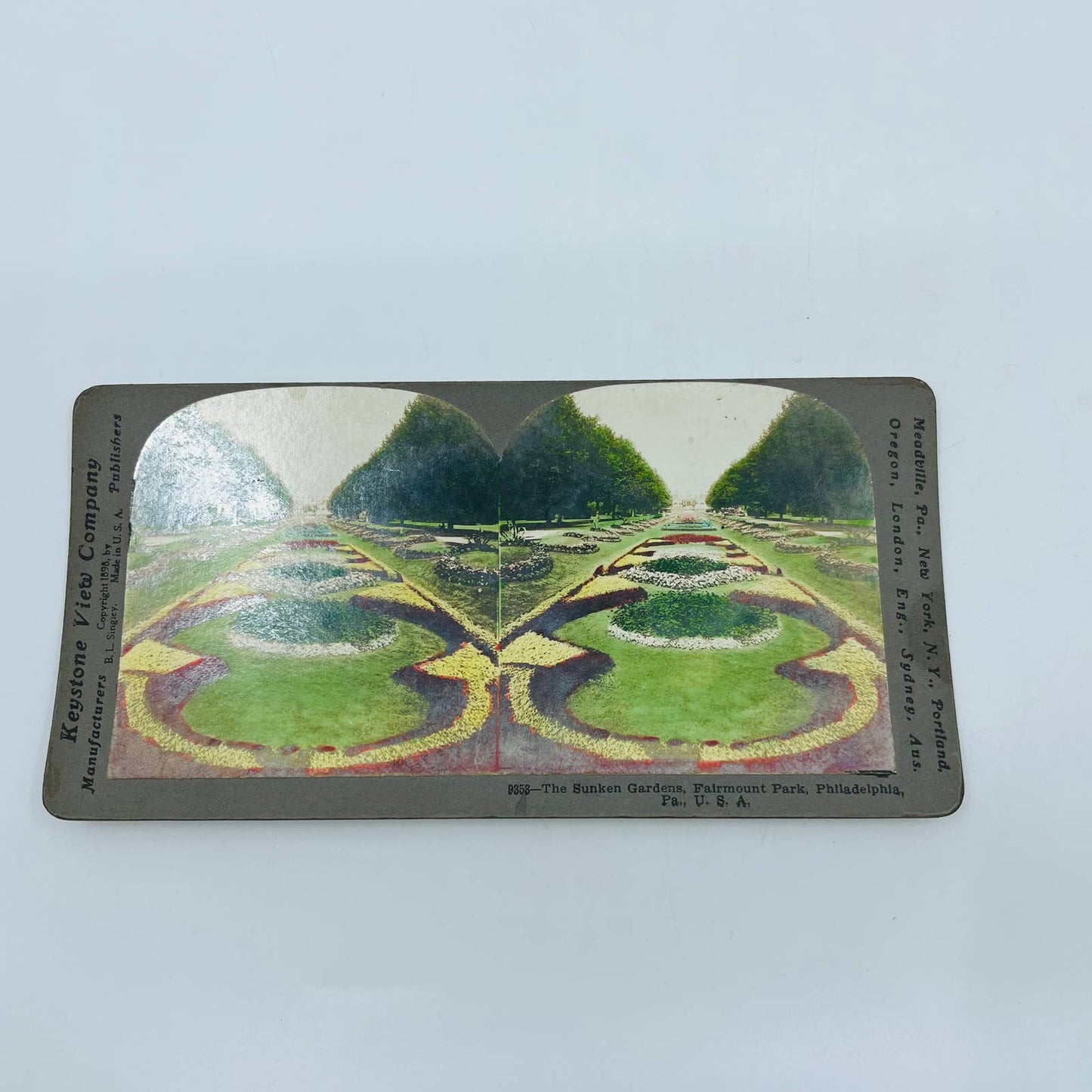 c1900 Stereoview Card The Sunken Gardens Fairmount Park Philadelphia PA