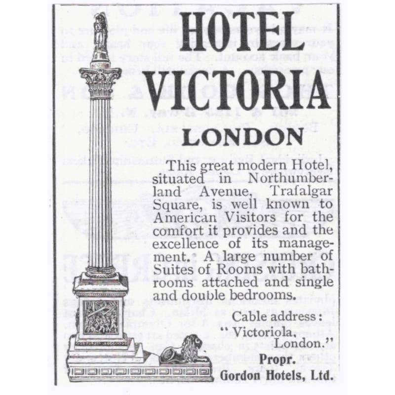 Hotel Victoria London Gordon Hotels Ltd. - 1903 Original Ad TJ7-S9