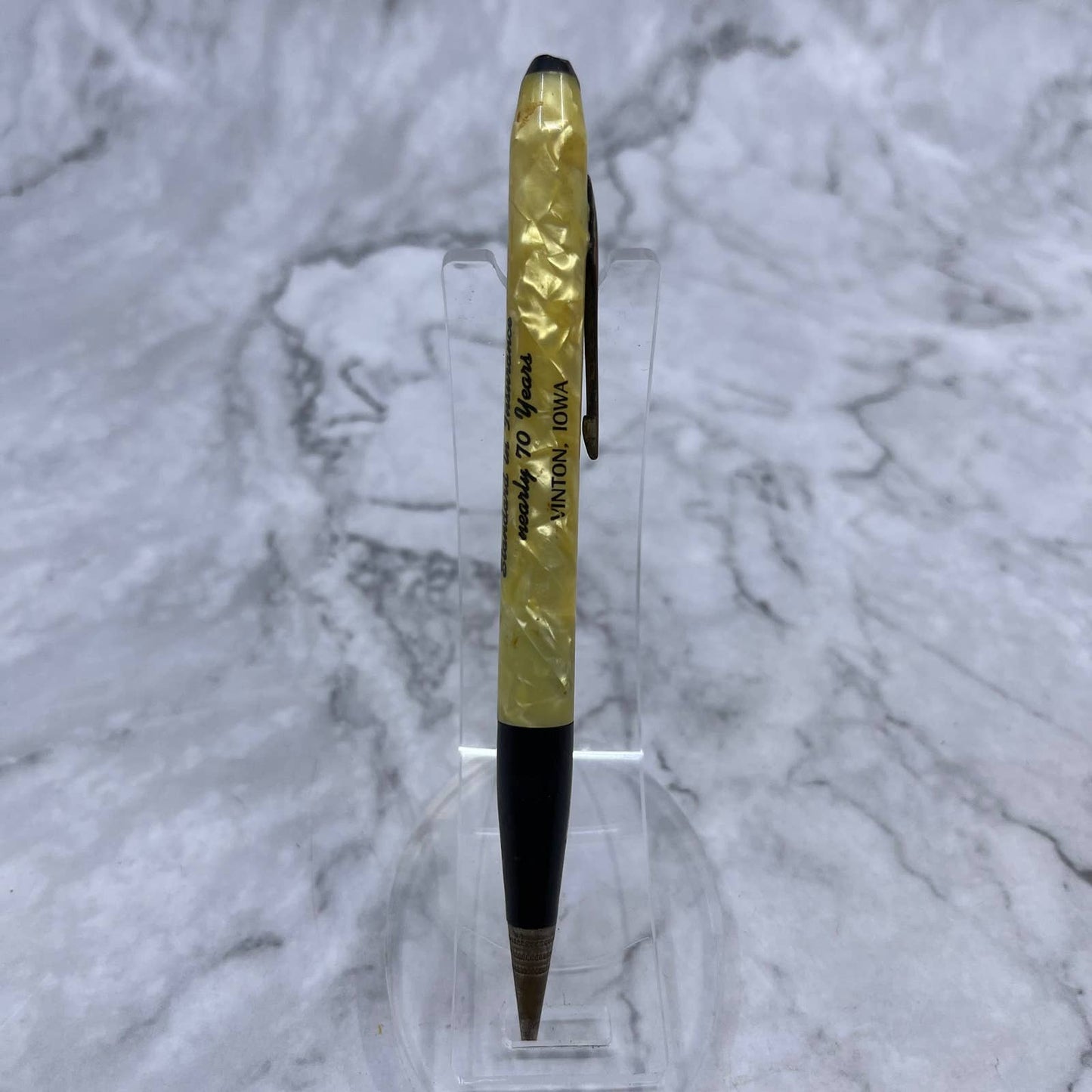 Vintage Marble Celluloid Mechanical Pencil W.E. Bickel Agency Vinton Iowa SE6