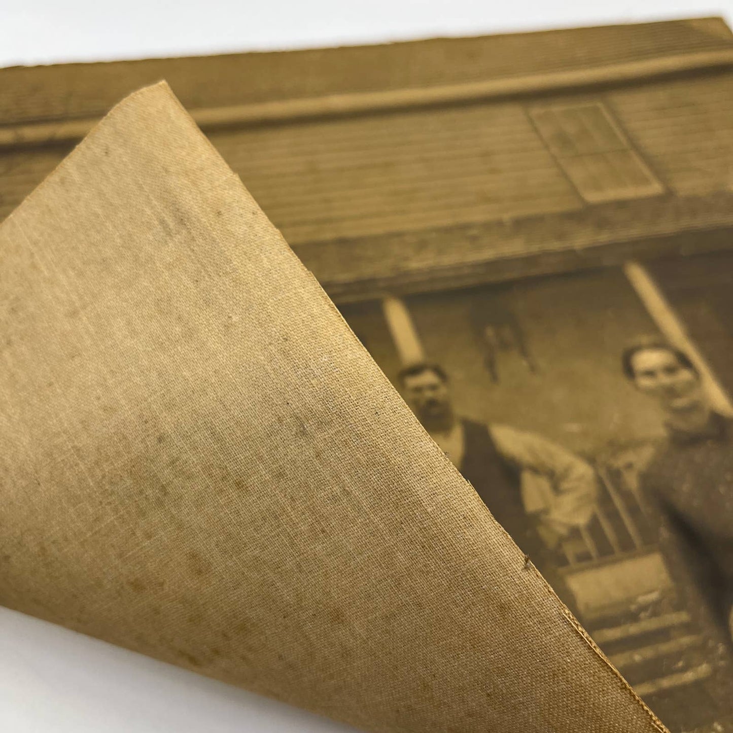 c1900 Large Photograph on Canvas Bearded Man & Family on Front Porch FL4