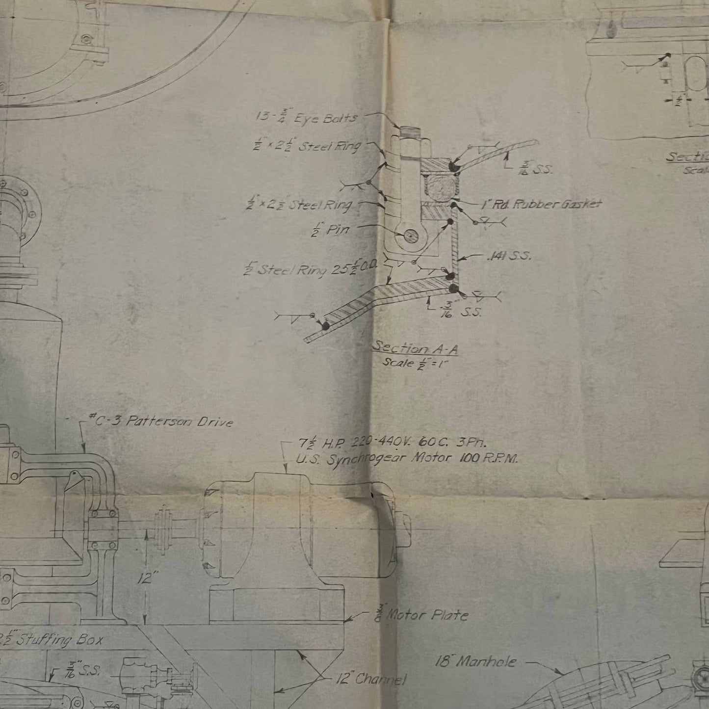 1945 Lee Metal Products Co. Blueprints SS Apple Digester Philadelphia 34x28" TG1