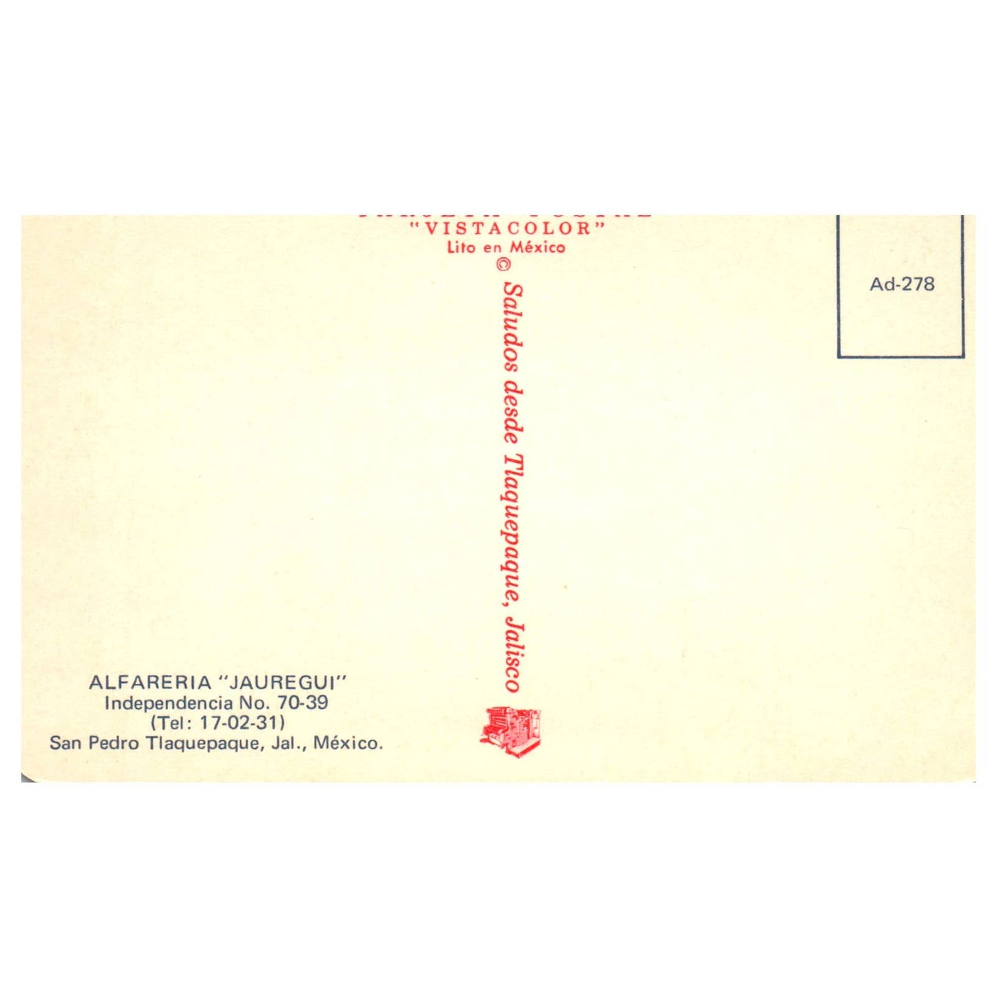 Vintage Postcard - Alfareria "Jauregui" San Pedro Tlaquepaque Jalisco Mexico AD9