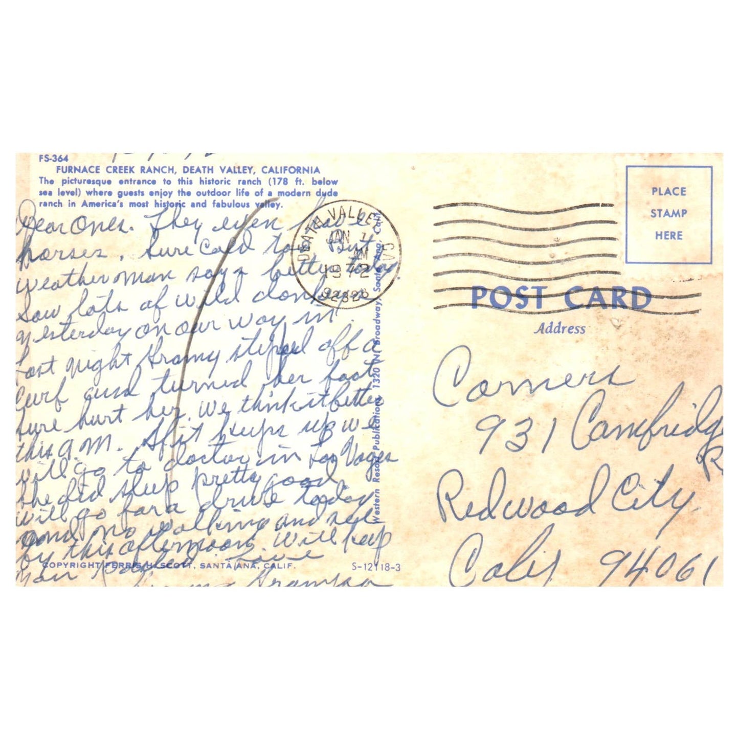 Vintage Postcard - Furnace Creek Ranch Death Valley California AD9