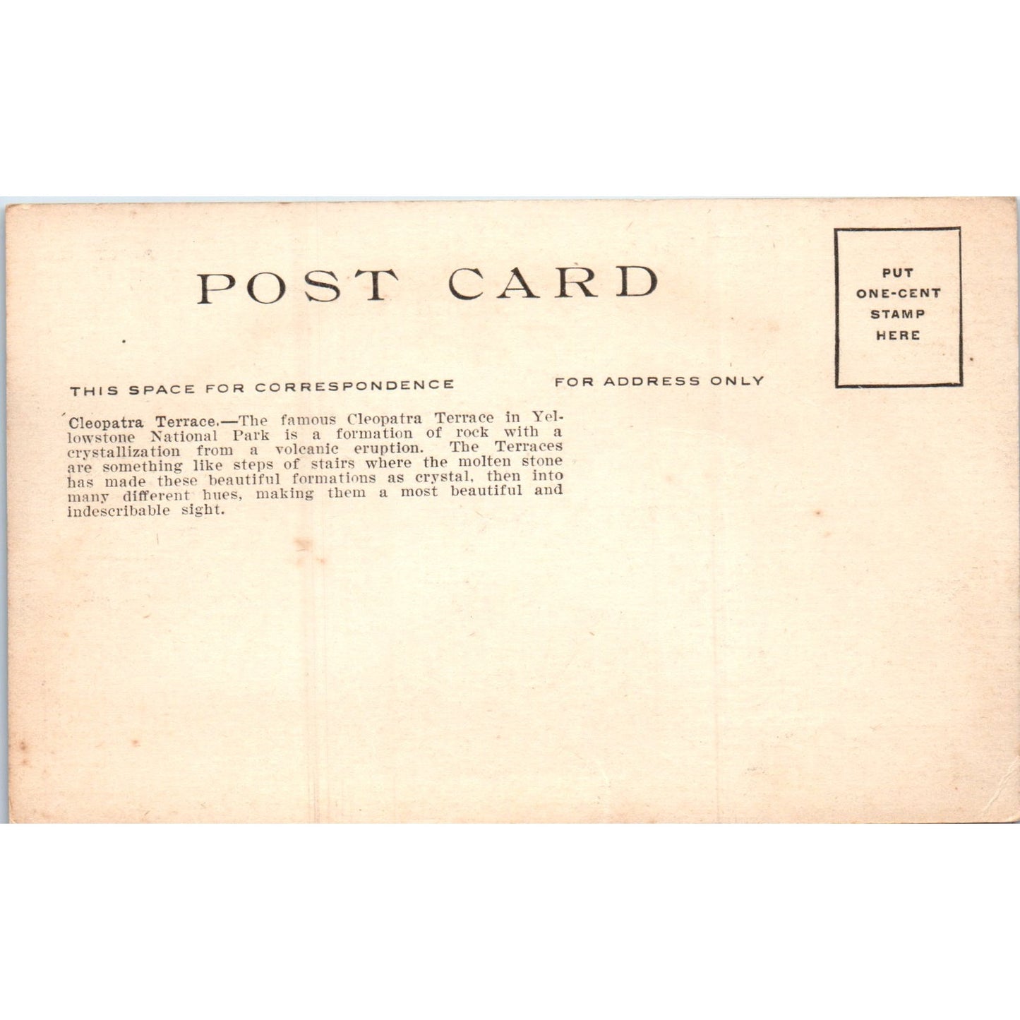 Cleopatra Terrace Hand Tinted Yellowstone Park Original Postcard P2-5