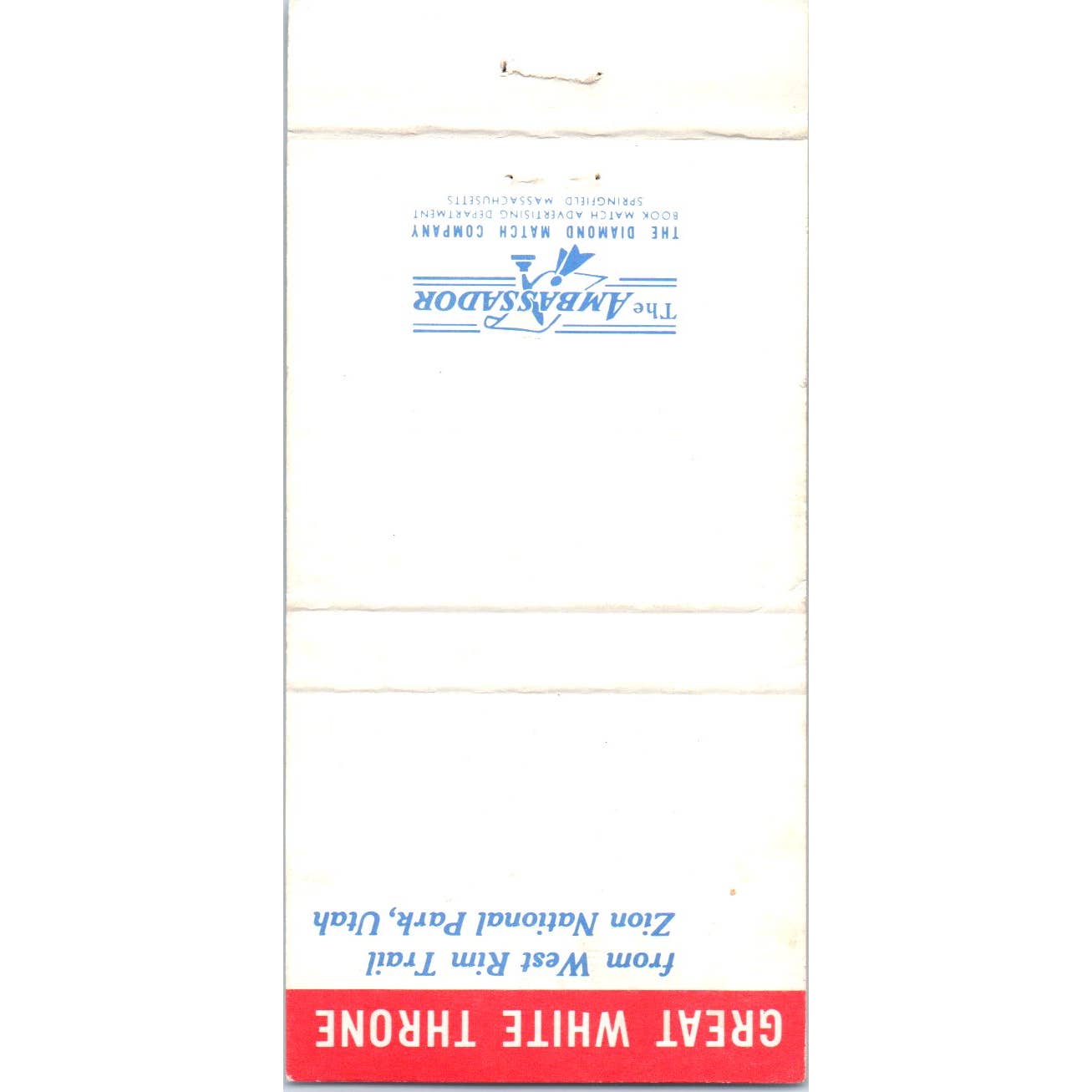 Union Pacific Railroad Great White Throne Zion Utah Matchbook Cover SA1-M6